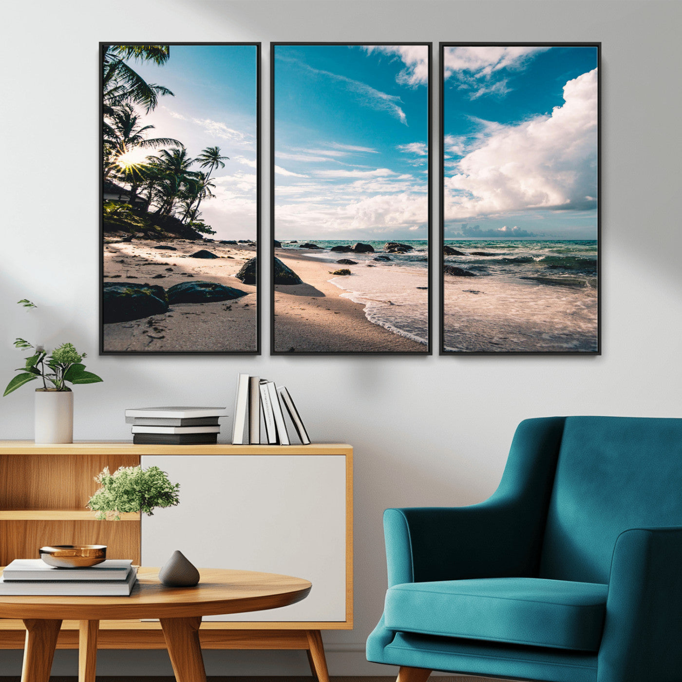 95301406-MGV-CV-36X24-Tropical Beach Wall Art Canvas Print – Framed Ocean Waves Relaxing Seascape Coastal Nature Scene Artwork for Home Office
