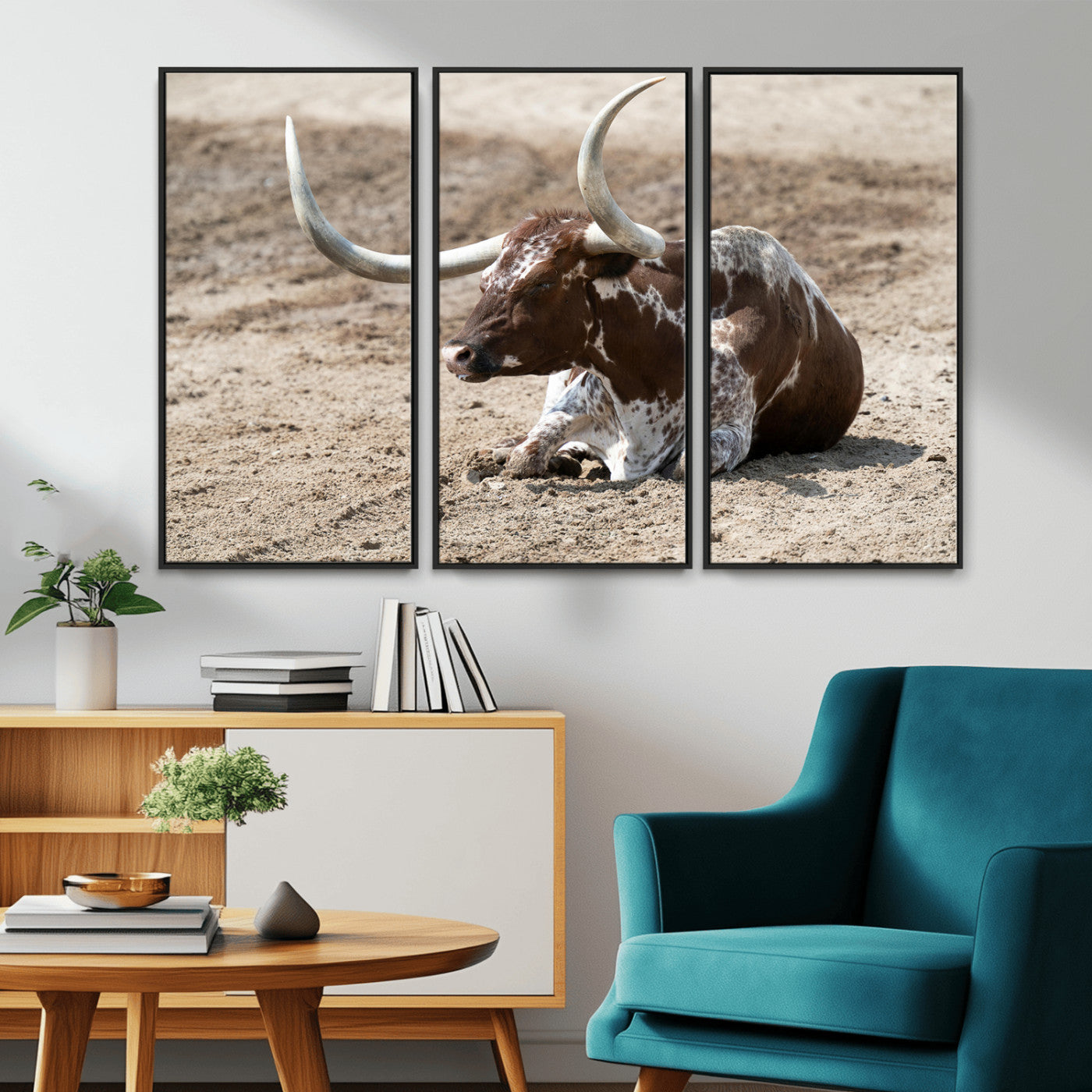 -Texas Longhorn Wall Art Canvas Print – Framed Country Living Farmhouse Rustic Cattle Scene Artwork for Home Office