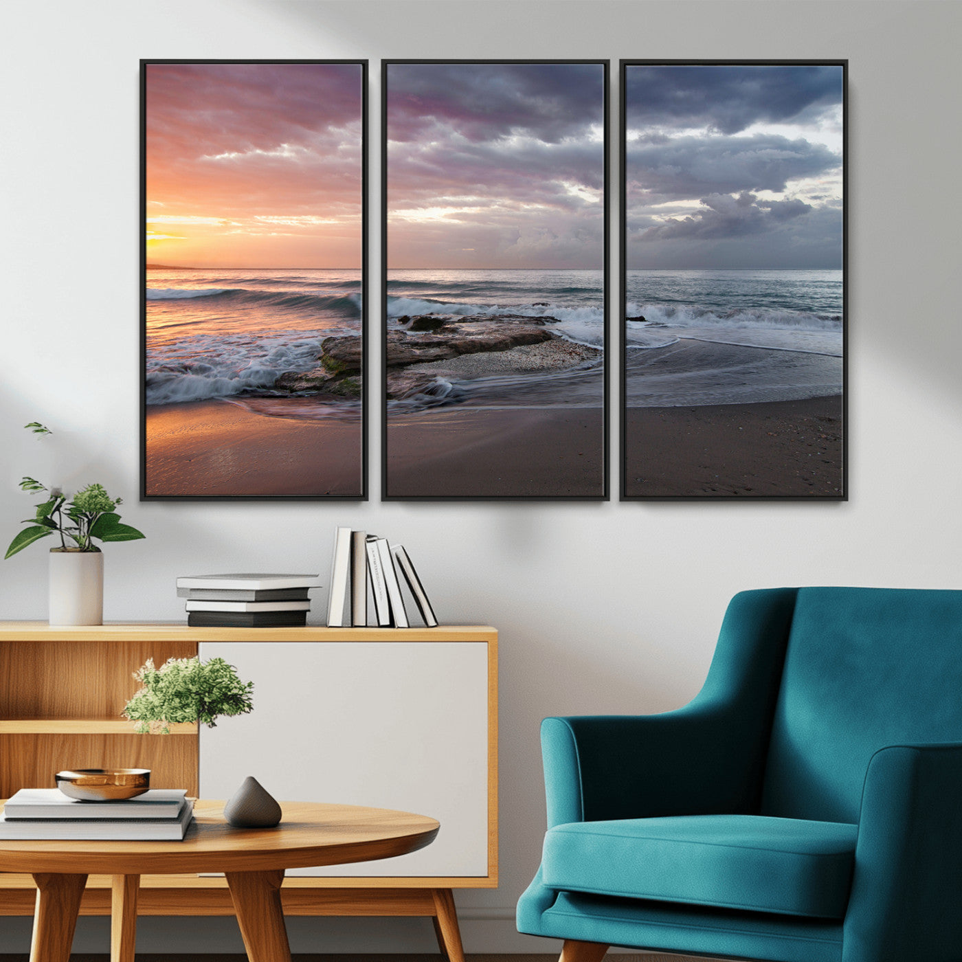-Golden Hour Wall Art Canvas Print – Framed Tranquil Waves Beach Coastal Serenity Nature Scene Artwork for Home Office