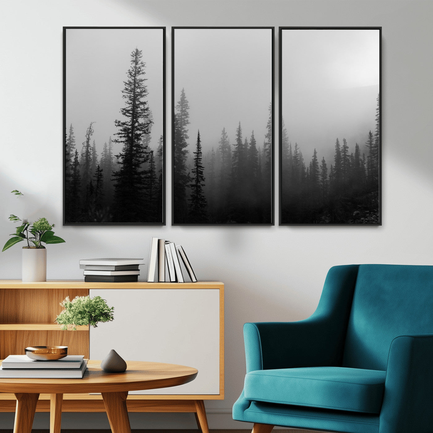 73138900-MGV-CV-36X24-Misty Pines Wall Art Canvas Print – Framed Woodland Minimalist Rustic Nature Scene Photography Artwork for Home Office