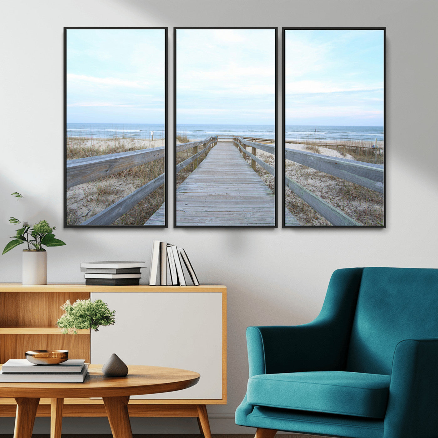 31602988-MGV-CV-36X24-Beach Boardwalk Wall Art Canvas Print – Framed Coastal Serenity Ocean View Nature Scene Artwork for Home Office