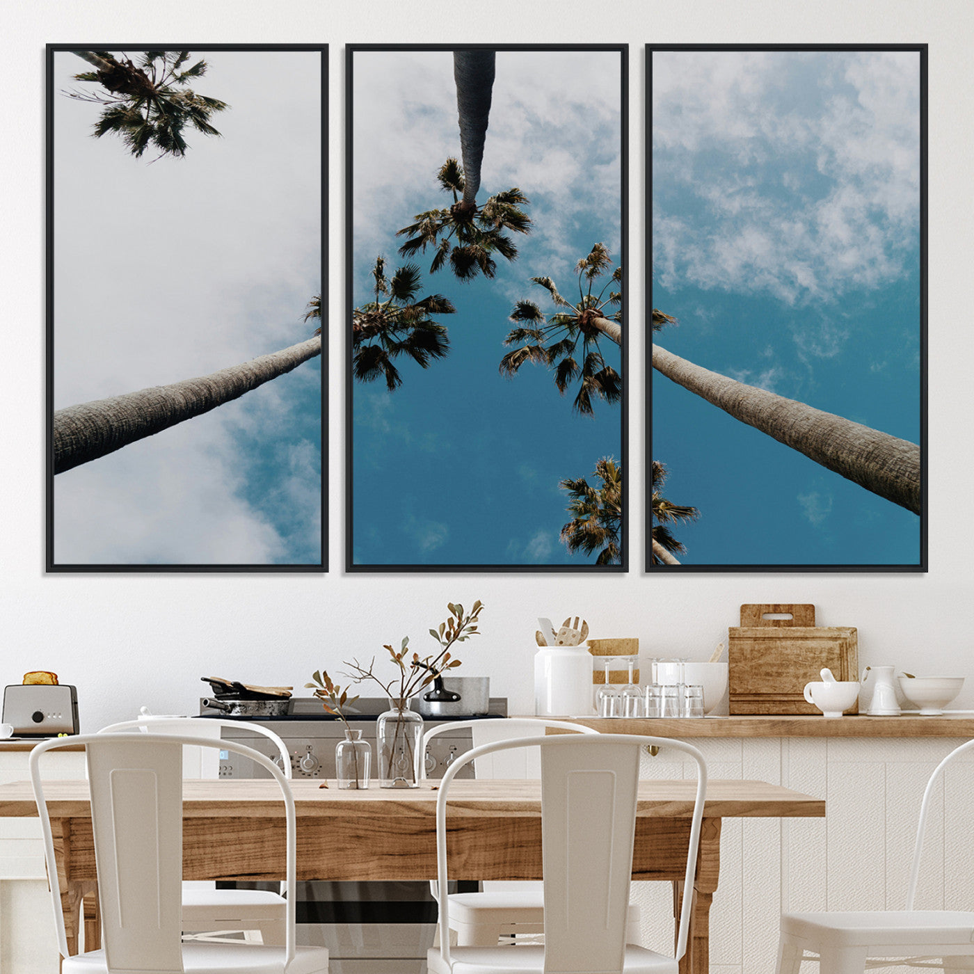 45236398-MGV-CV-36X24-Tropical Palm Trees Wall Art Canvas Print – Framed California Sky Minimalist Nature Scene Artwork for Home Office