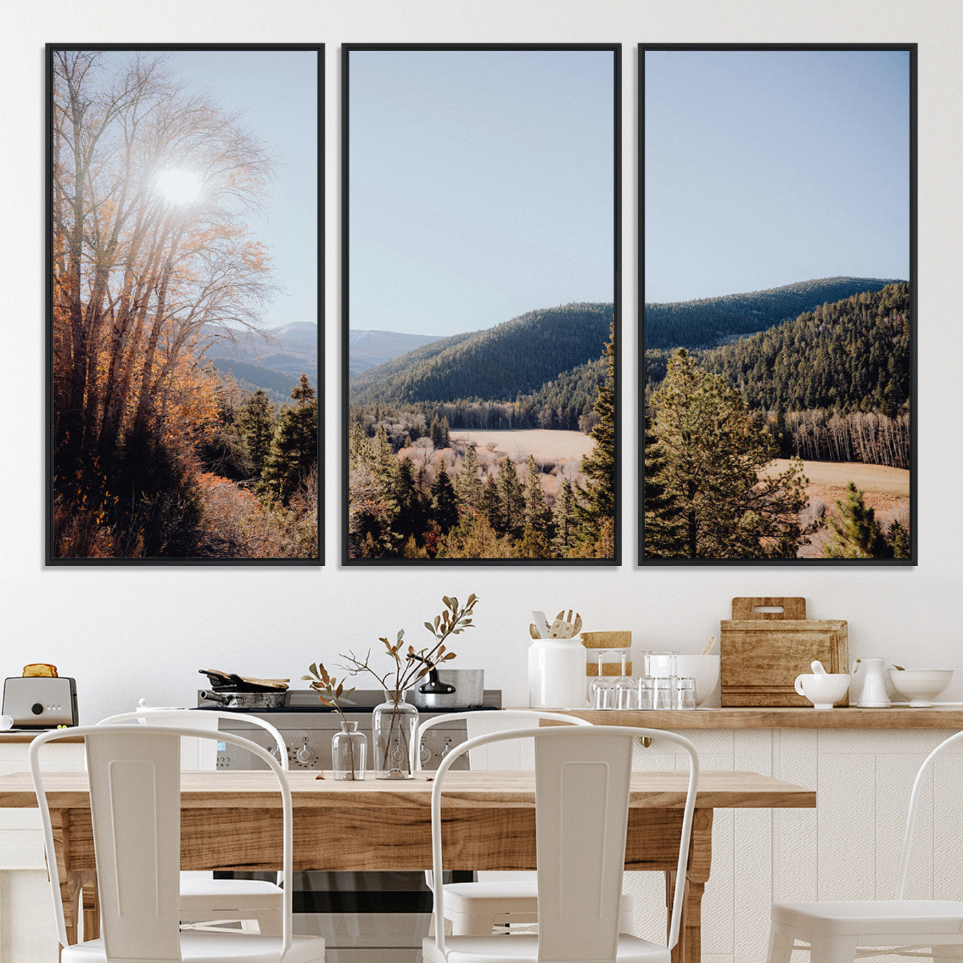 -Rustic Landscape Wall Art Canvas Print – Serene Valley Scene Pine Tree Horizon Nature Artwork for Home Office