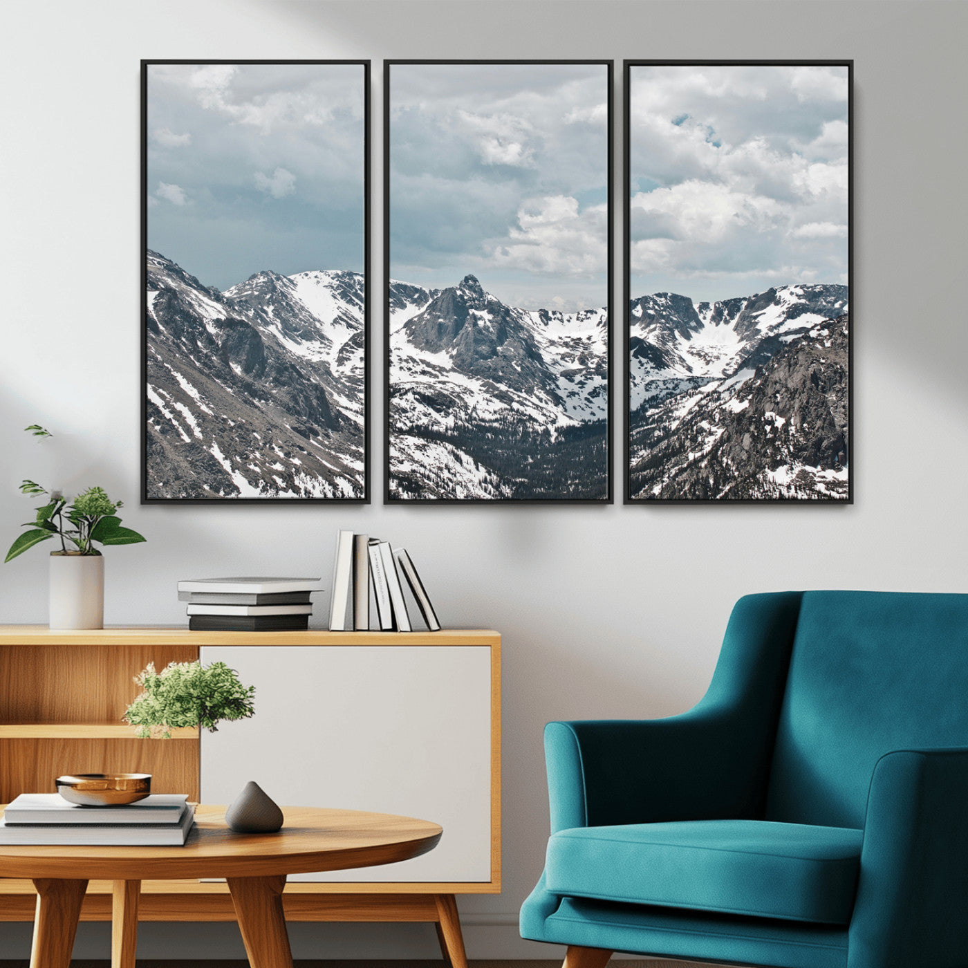 -Snowy Peaks Wall Art Canvas Print – Alpine Wilderness Mountain Escape Winter Serenity Artwork for Home, Office