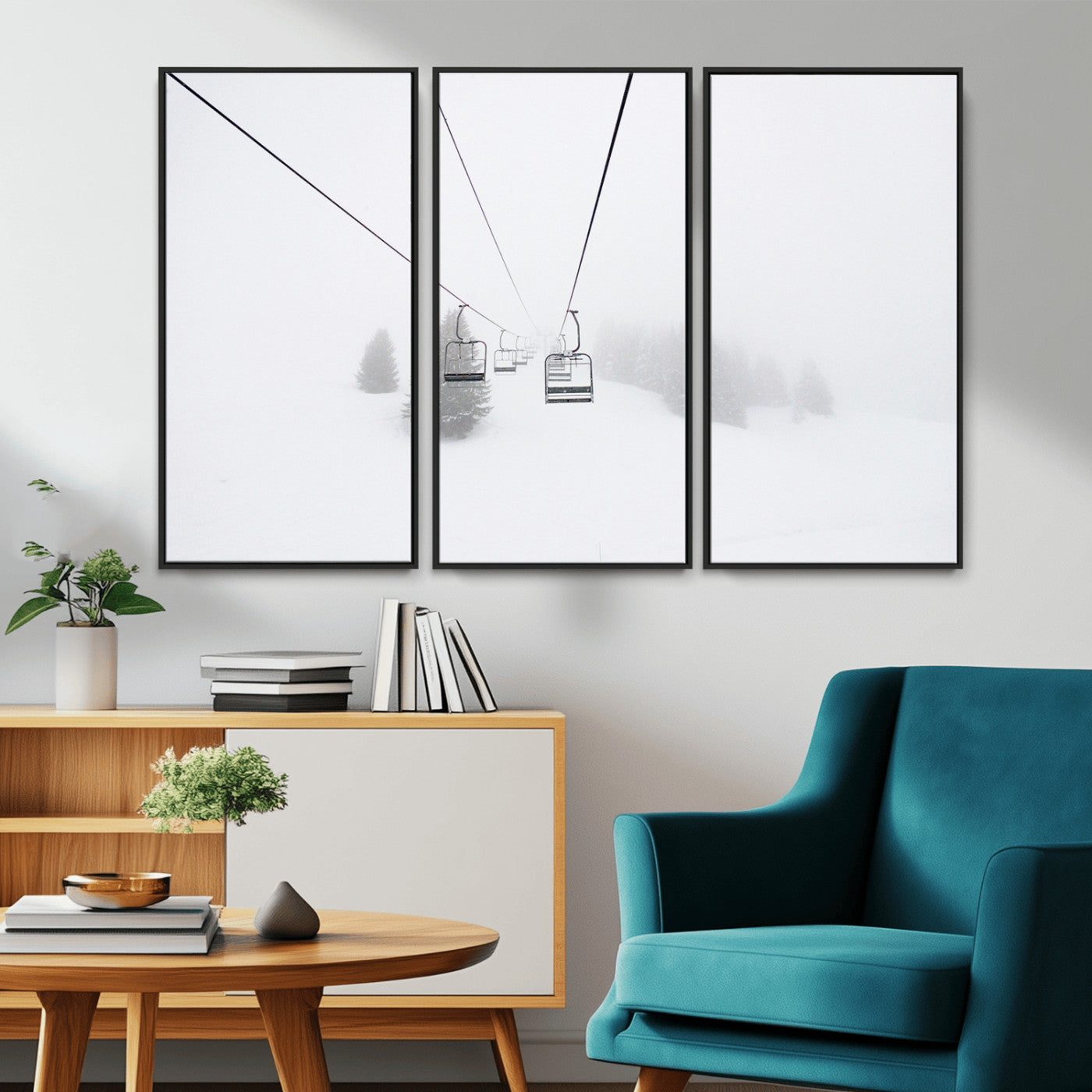 -Ski Lift Wall Art Canvas Print – Snowy Alpine Landscape Nordic Adventure Winter Mountains Artwork for Home, Office