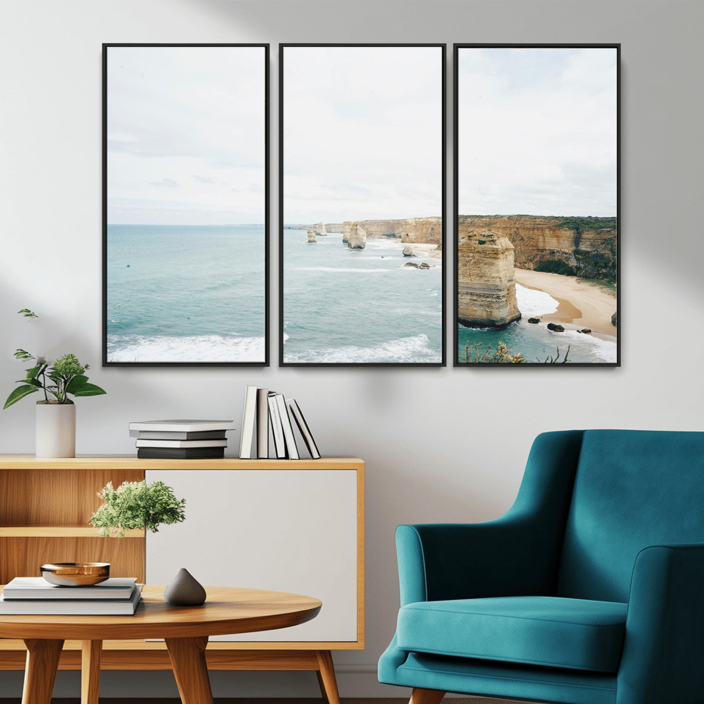 70095633-MGV-CV-36X24-Twelve Apostles Wall Art Canvas Print – Framed Coastal Cliffs Rugged Rock Formations Artwork for Home Office