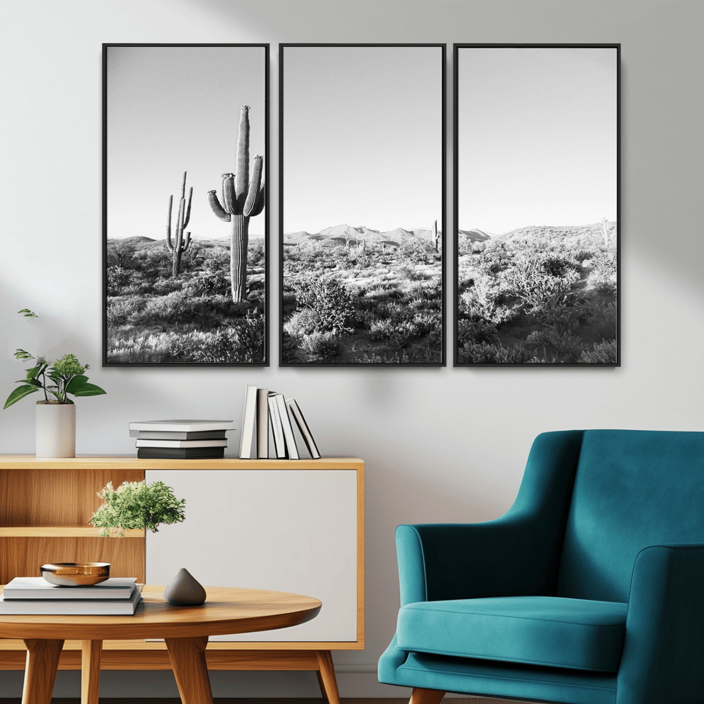 85205054-MGV-CV-36X24-Saguaro Cactus Wall Art Canvas Print – Framed Monochrome Landscape Scenic Arizona Minimalist Western Artwork for Home, Office