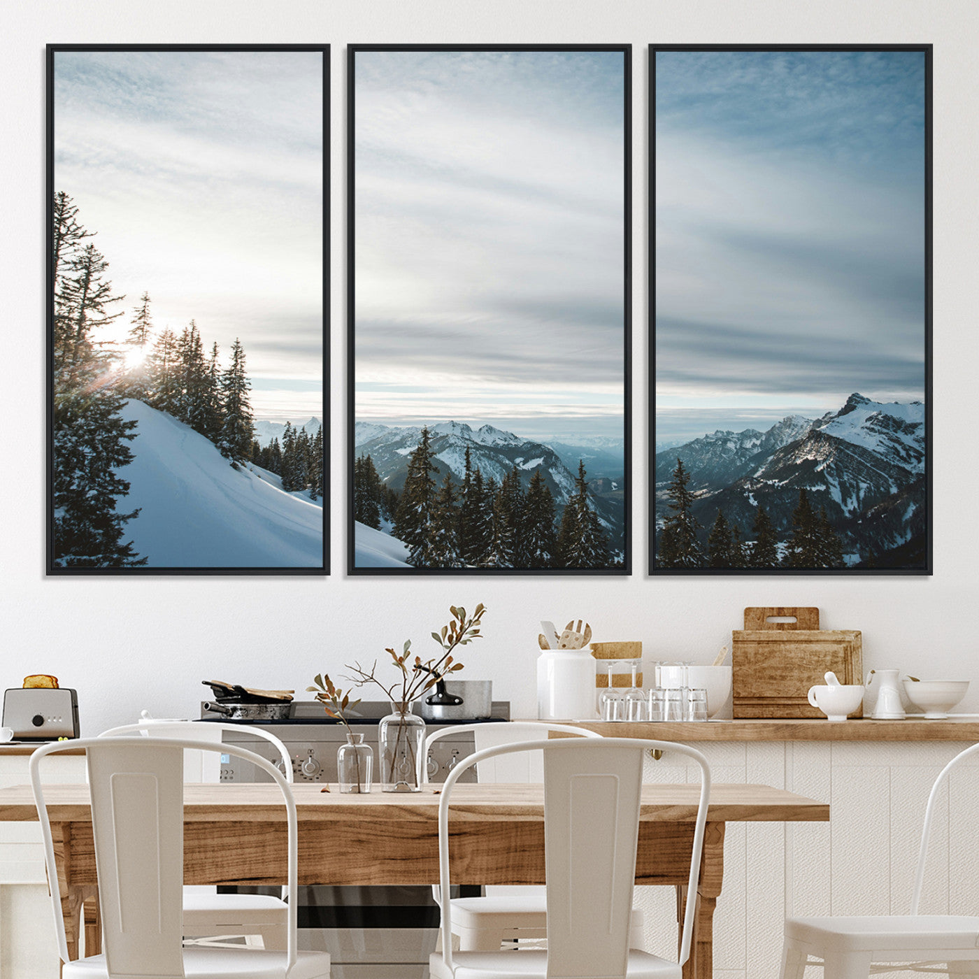 55564749-MGV-CV-36X24-Snowy Mountain Wall Art Canvas Print – Frosty Peaks Alpine Landscape Winter Sky Nature Photography Artwork for Home Office