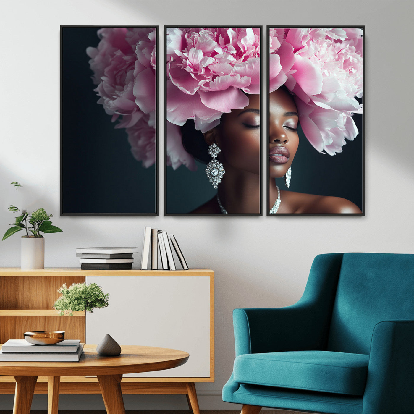 -Black Beauty Petal Crown Wall Art Canvas Print – Floral Petal Headpiece Elegant Design, Petal Inspired Artwork for Home, Office