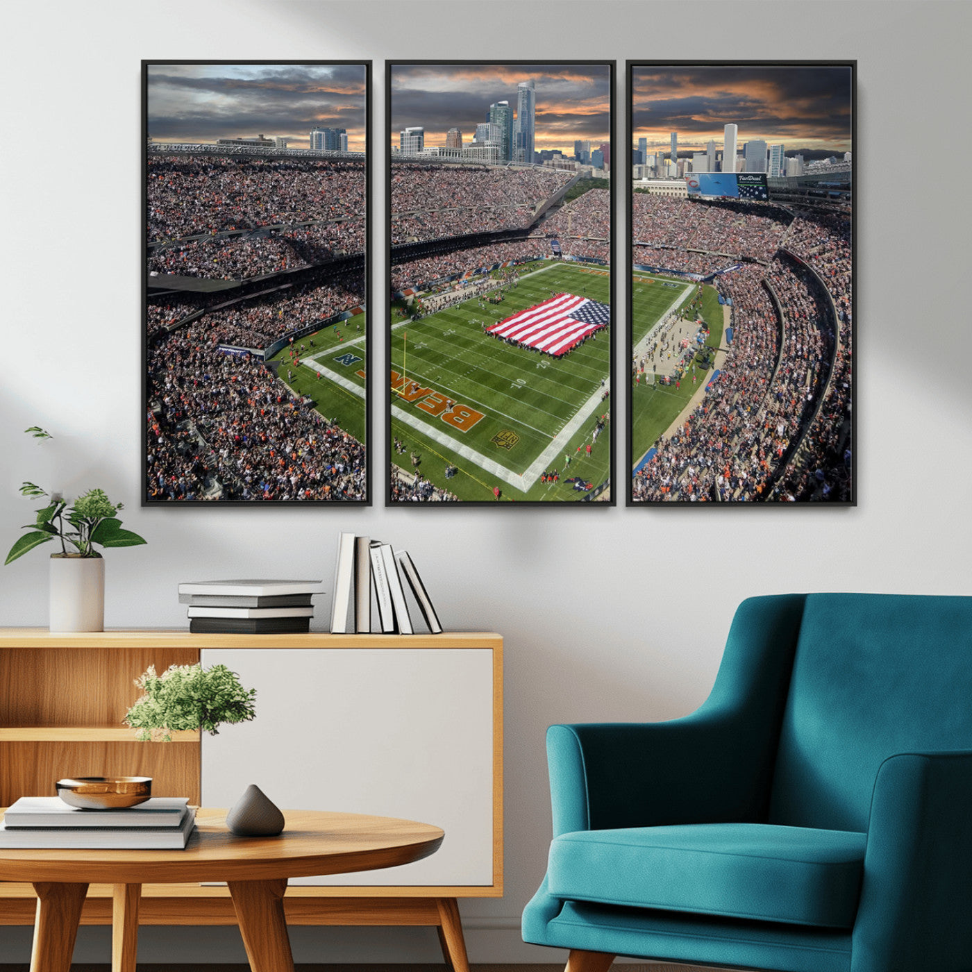 -Chicago Bears Soldiers Field Wall Art Canvas Print – Framed Football Stadium Artwork for Home, Office, Living Room