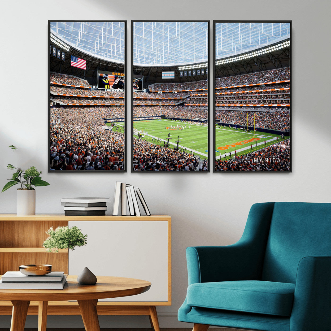 -Chicago Bears Soldiers Field Wall Art Canvas Print – Framed Football Stadium Artwork for Home, Office, Living Room