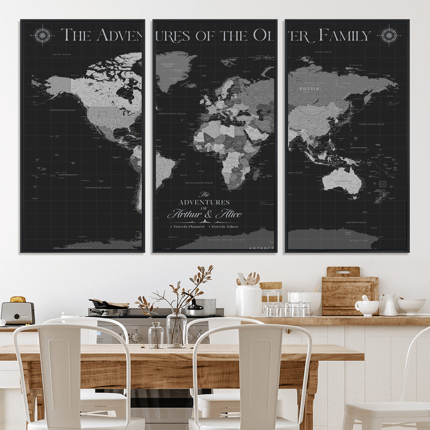 -Personalized Family World Map Canvas – Custom Framed Push Pin Travel Tracker, Modern Adventure Wall Art for Home, Office