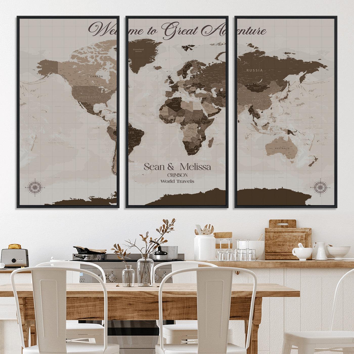 -Personalized World Map Canvas Custom Framed Push Pin Travel Tracker Modern Minimalist Wall Art Gift Couples for Home, Office