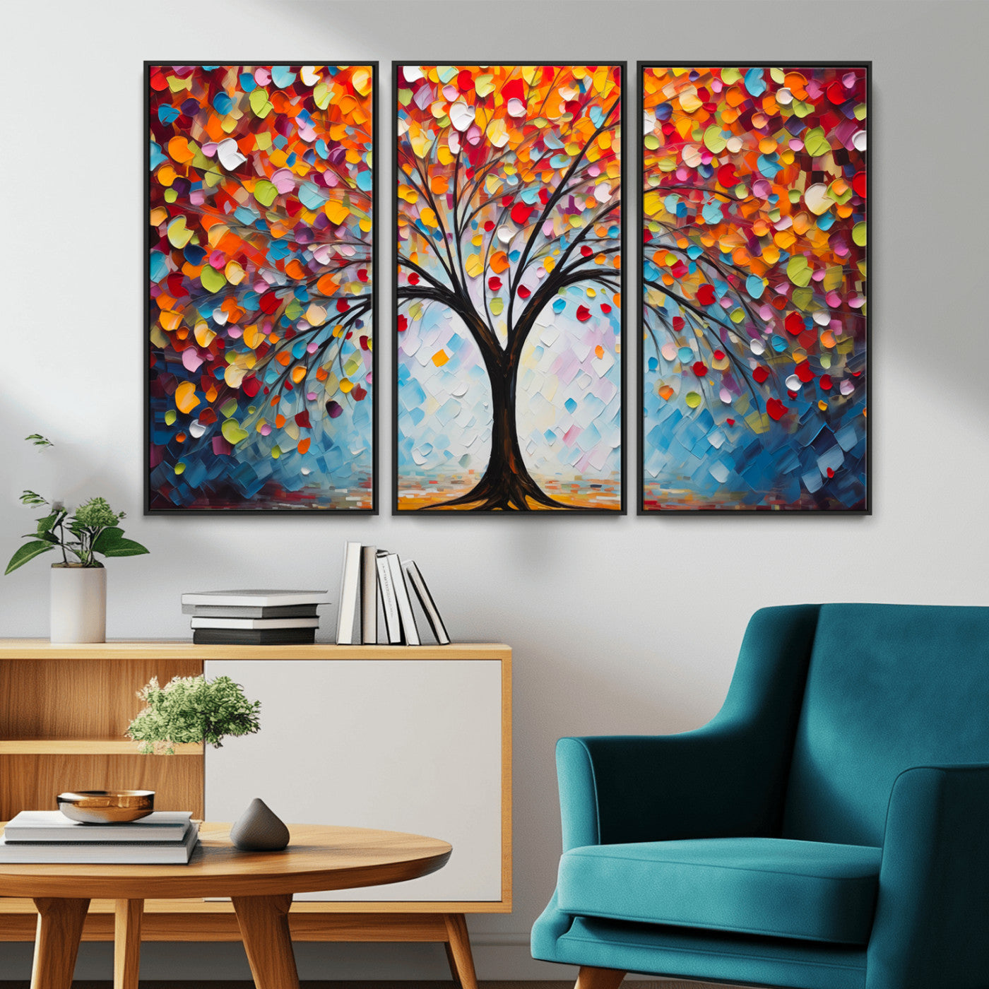 HS2447-MGV-FC-48X32-3P_Black-Vibrant Tree of Life Canvas Wall Art – Colorful Abstract Nature in Modern Decor - Ready to Hang