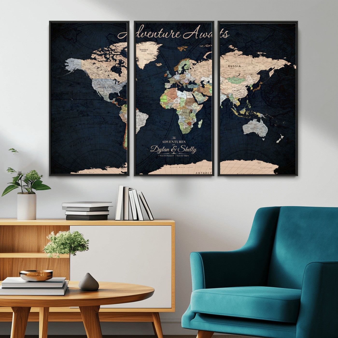 Rehber01-MGV-CV-36X24-Personalized World Map Canvas Print – Framed Push Pin Travel Wall Art for Couples – Adventure & Anniversary Gift