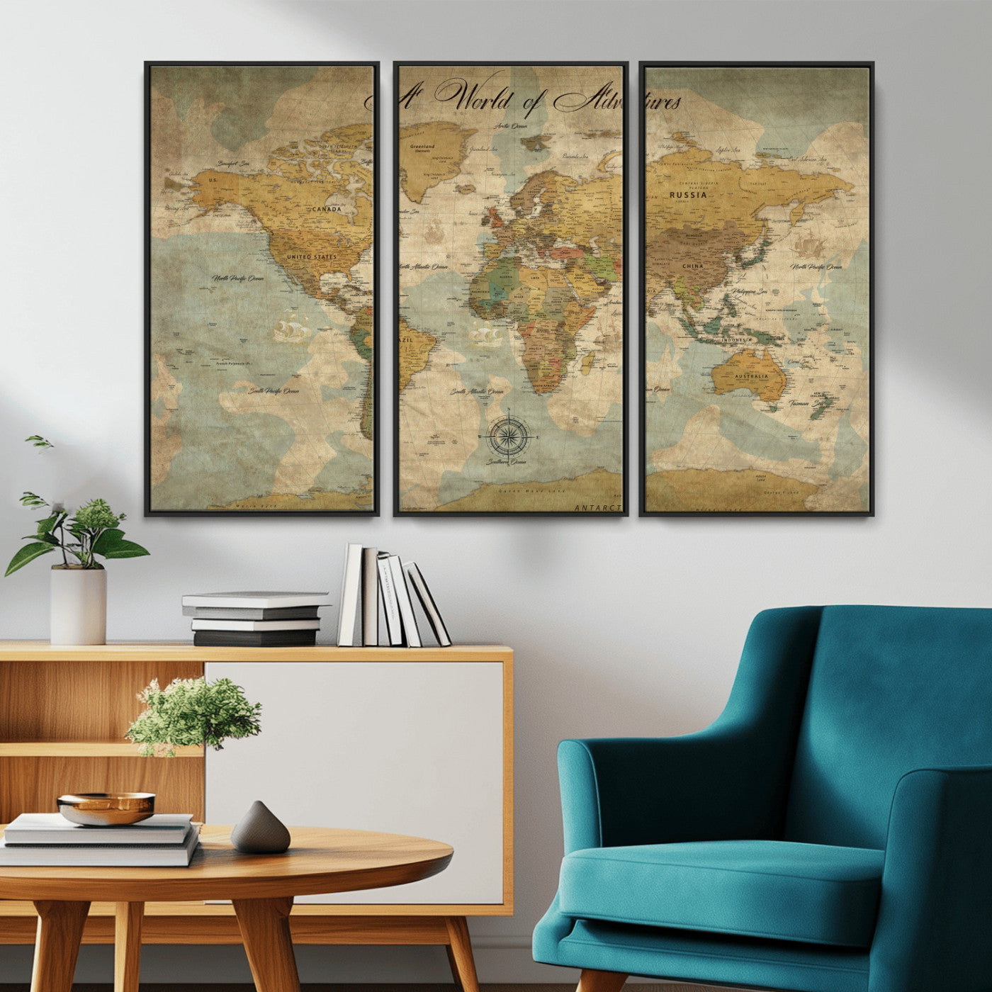 Rehber01-MGV-CV-36X24-Personalized World Map Canvas – Custom Framed Push Pin Travel Map Wall Art, Vintage Style Gift for Couples or Families