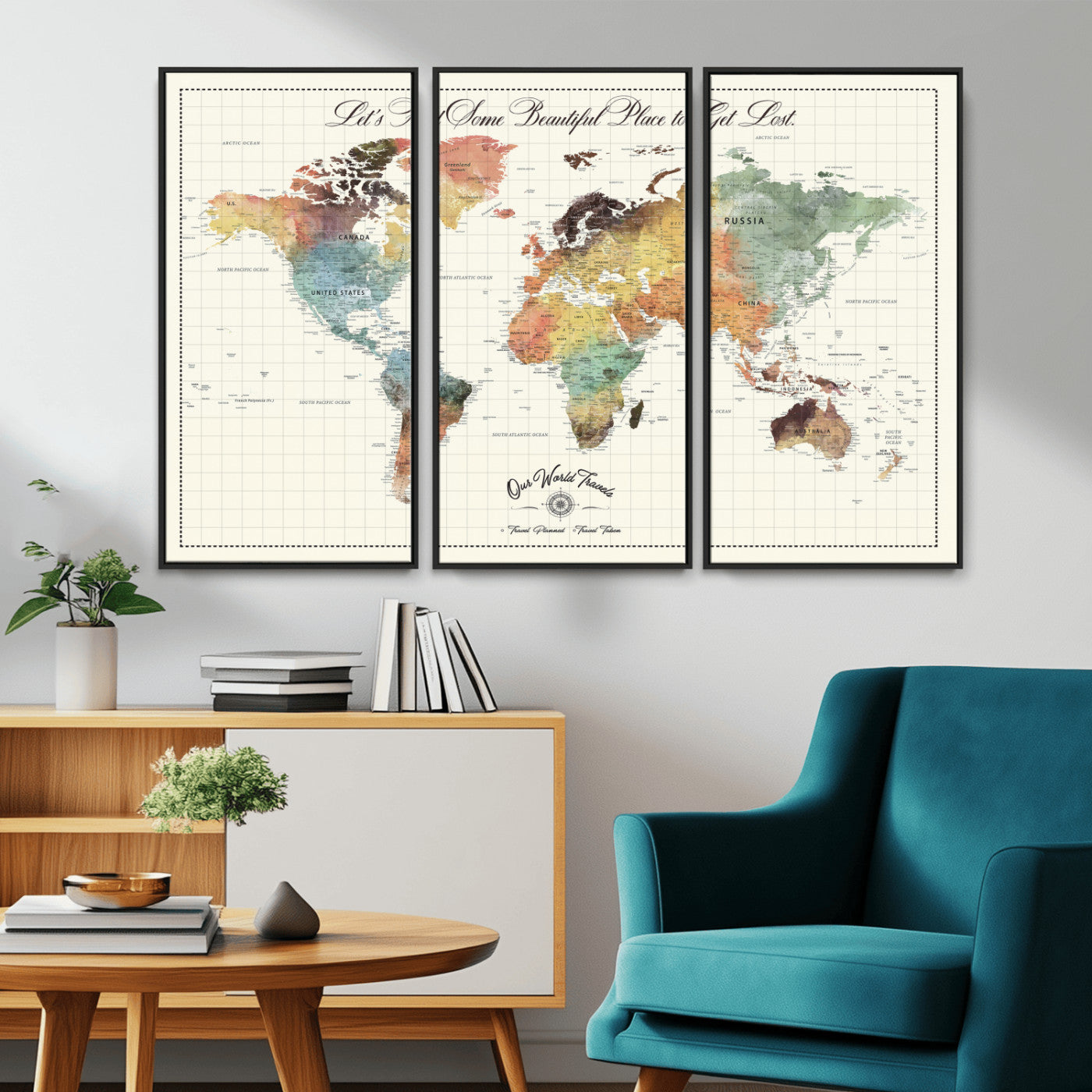 -Personalized Push Pin World Map Canvas Print – Custom Adventure Travel Tracker Map, Framed Wall Art Gift for Couples or Family