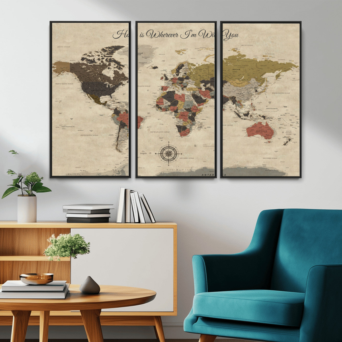 -Personalized World Map Wall Art Canvas Print – Customizable Push Pin Framed Travel Map Artwork for Home Office