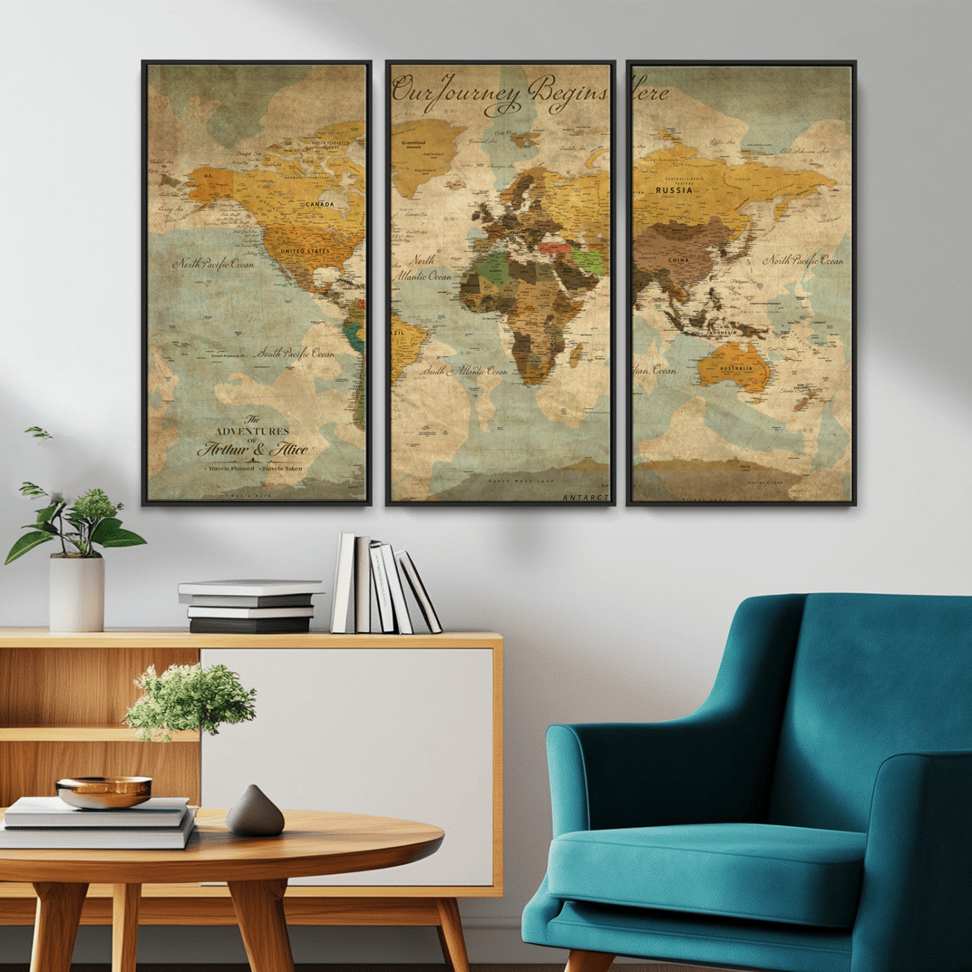 40572820-MGV-CV-36X24-Personalized World Map Canvas – Custom Framed Push Pin Travel Map Wall Art, Vintage Style Gift for Couples