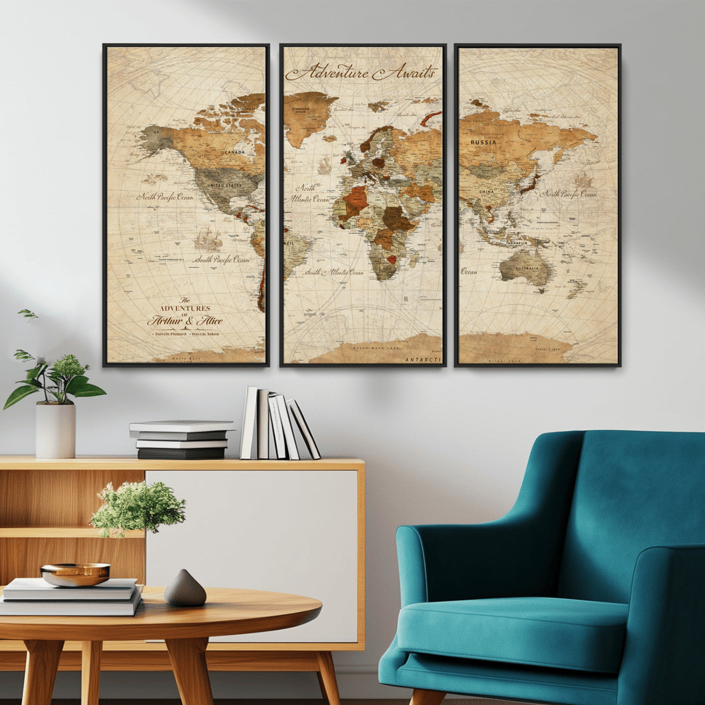 Rehber01-MGV-CV-36X24-Customizable Framed World Map Canvas Print – Personalized Push Pin Travel Map Gift for Couples Explorers for Home, Office