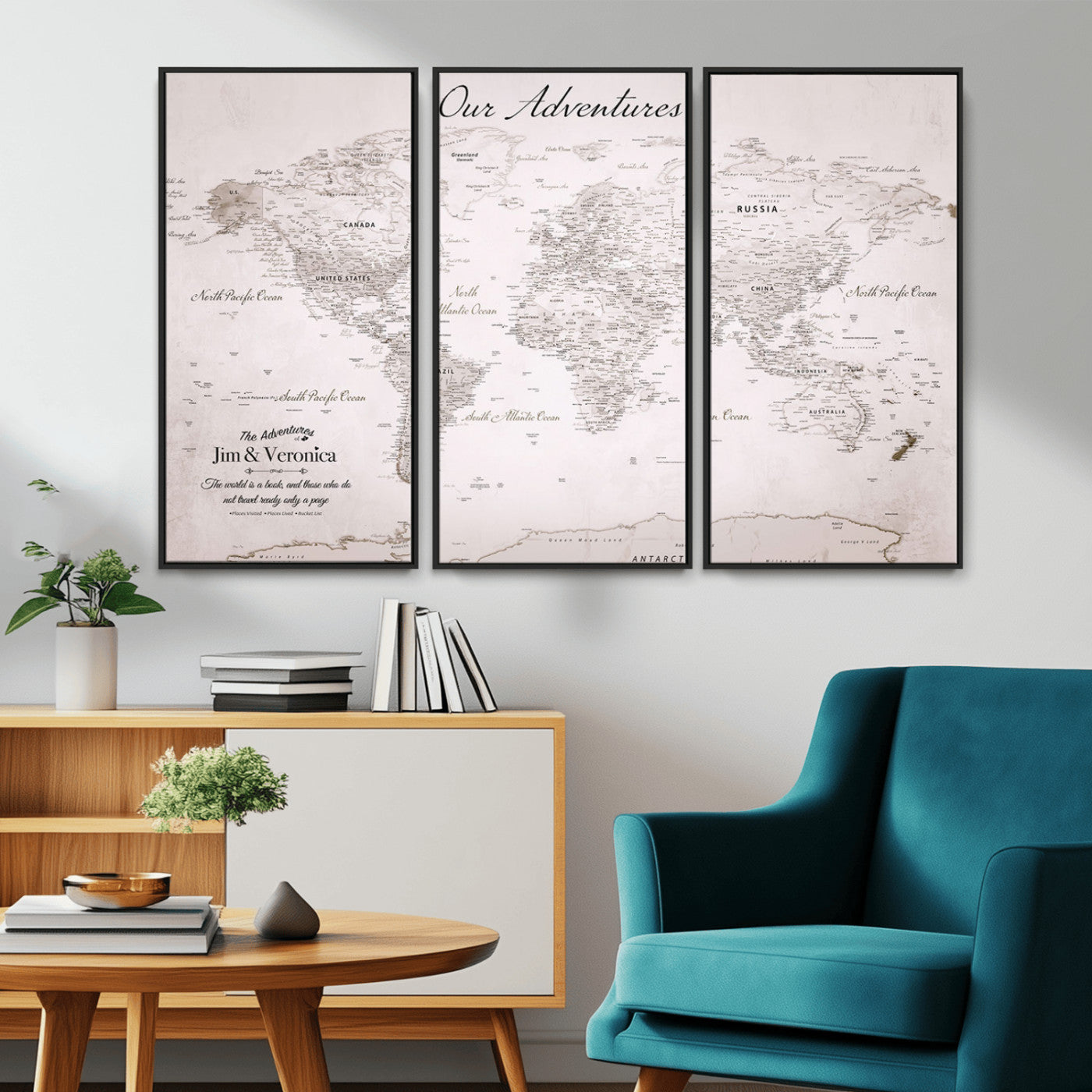 14561774-MGV-CV-36X24-Custom Push Pin World Map Wall Art – Personalized Travel Canvas Print with Foam Pins Framed Decor for Home, Office