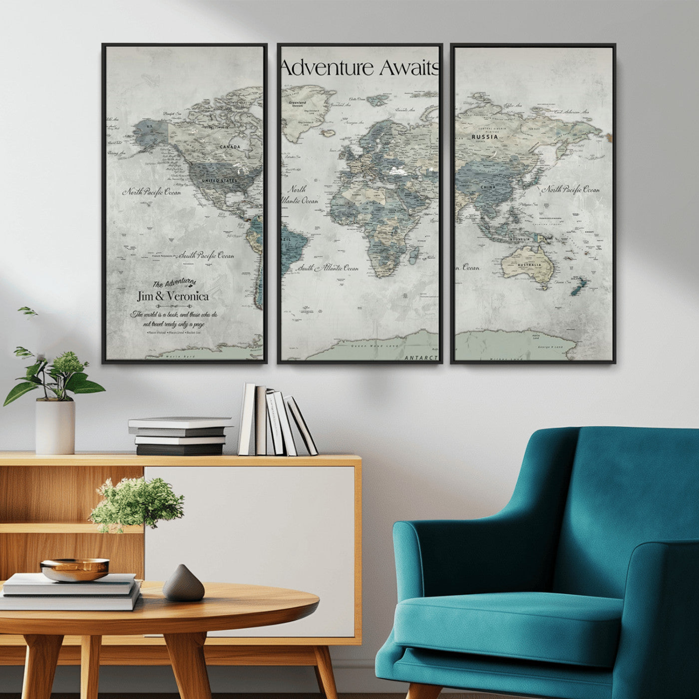 -Personalized Push Pin World Map Canvas Print – Custom Adventure Travel Map Framed Wall Art Gift for home, office