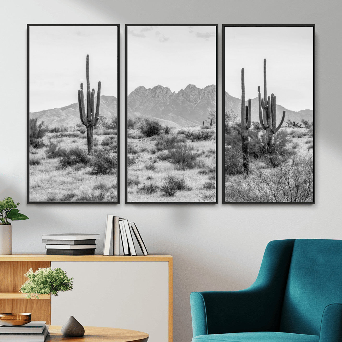 97436PHN-MGV-CV-36X24 - Black White Arizona Desert Canvas Wall Art Cactus Farmhouse Wall Art