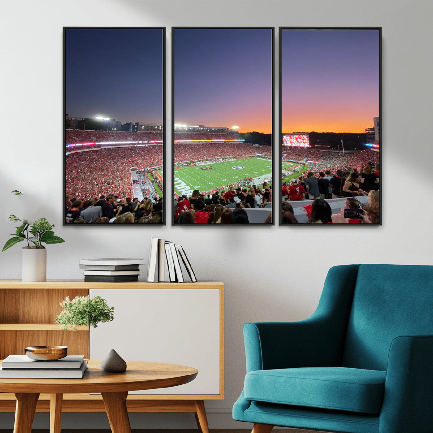 25139565-MGV-CV-48X32-3P-Dooley Stadium Wall Art Print, Sports Arena Canvas Wall Art, Dooley Field at Sanford Stadium Canvas Print, Modern Athletic Field Art Printing