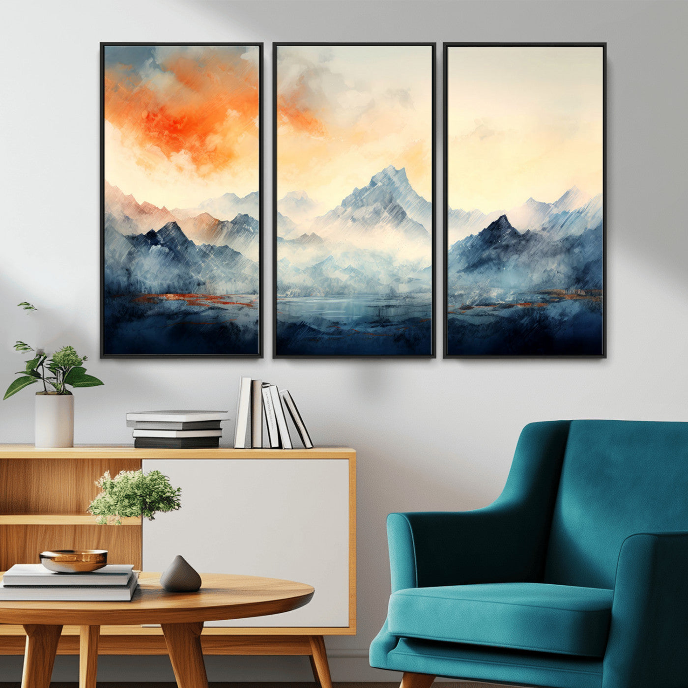 WRM1005-MGV-CV-36X24-Warm Clouds Abstract Mountain Wall Art Canvas Print