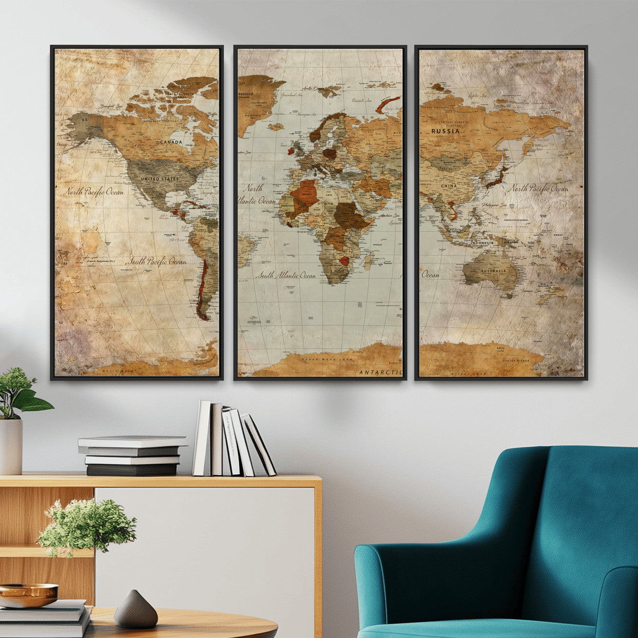74176056-MGV-CV-36X24 - World Map Wall Art Canvas Print, Modern Decorative Framed Map Artwork Prints for Living Room, Office, Bedroom Wall Decor