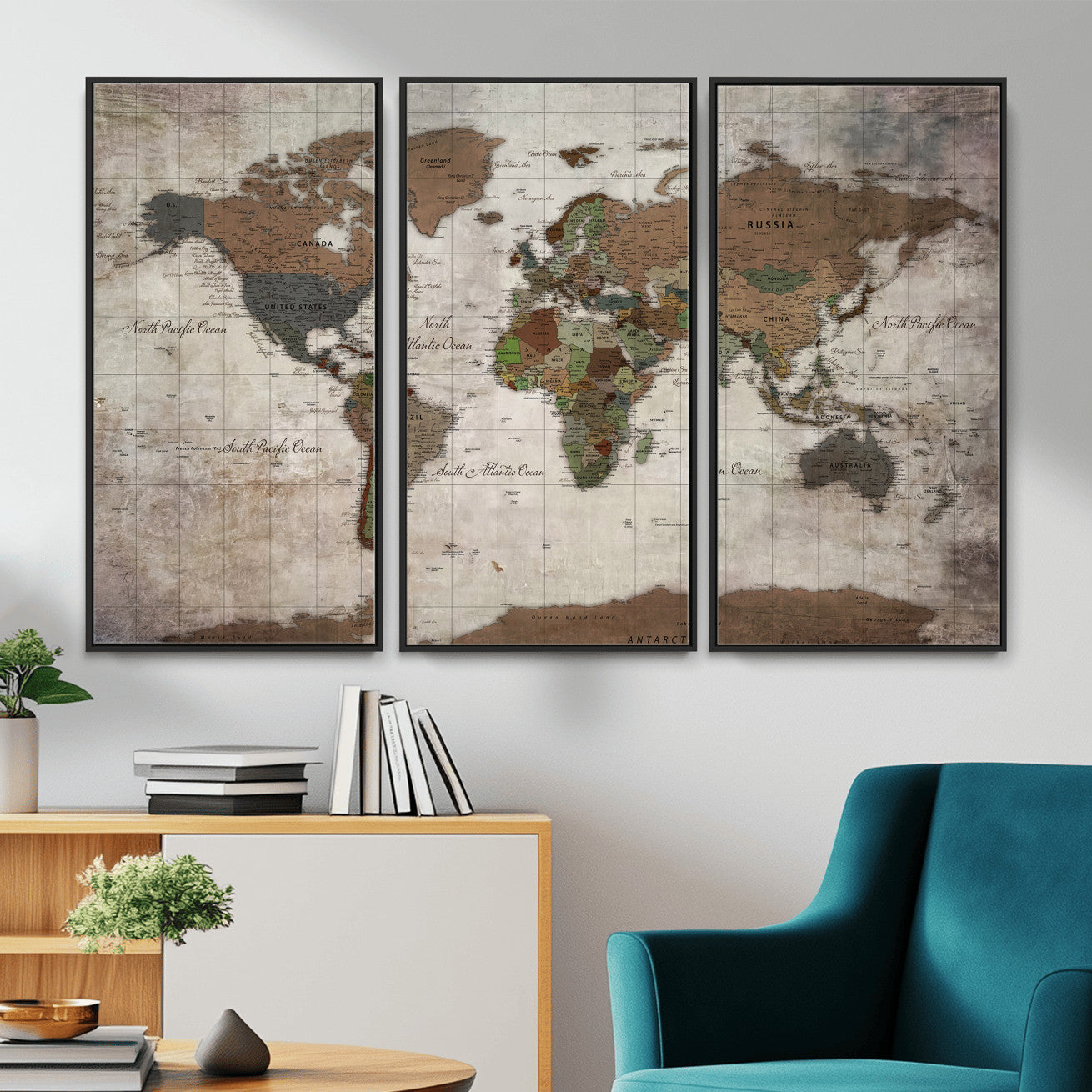 65393892-MGV-CV-36X24 - World Map Wall Art Canvas Print, Modern Decorative Framed Map Artwork Prints for Living Room, Office, Bedroom Wall Decor