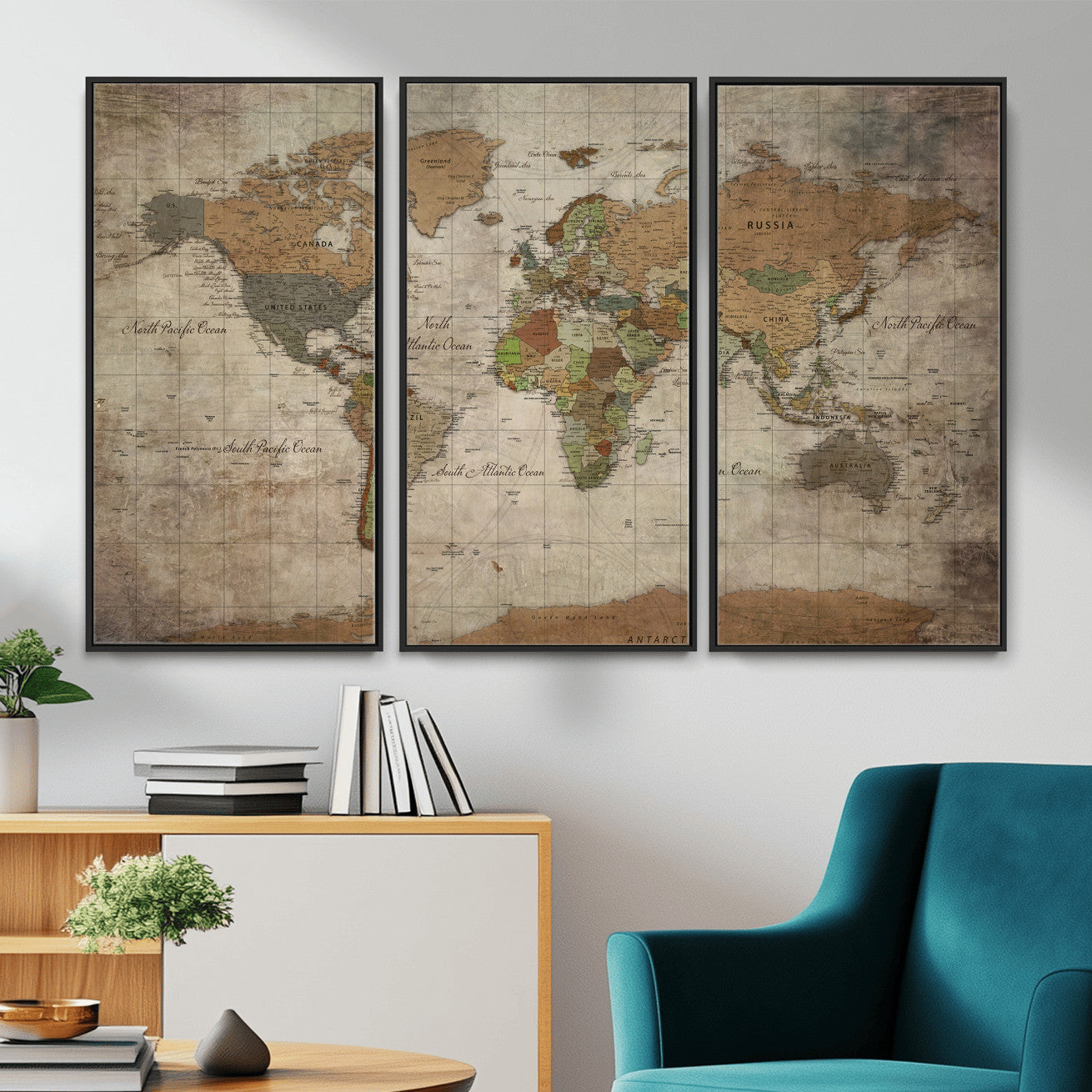 20356264-MGV-CV-36X24 - World Map Wall Art Canvas Print, Modern Decorative Framed Map Artwork Prints for Living Room, Office, Bedroom Wall Decor