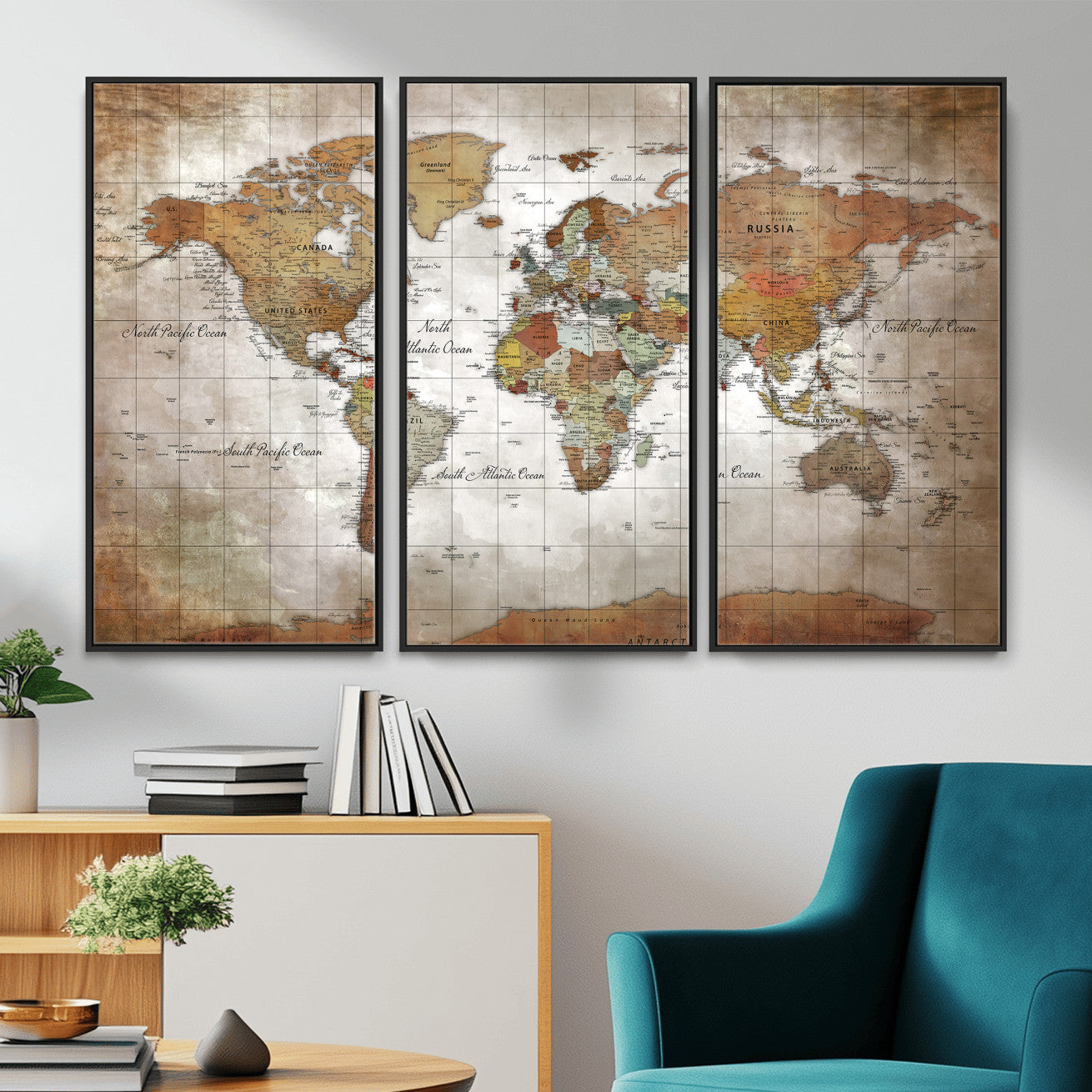 51643807-MGV-CV-36X24 - World Map Wall Art Canvas Print, Modern Decorative Framed Map Artwork Prints for Living Room, Office, Bedroom Wall Decor