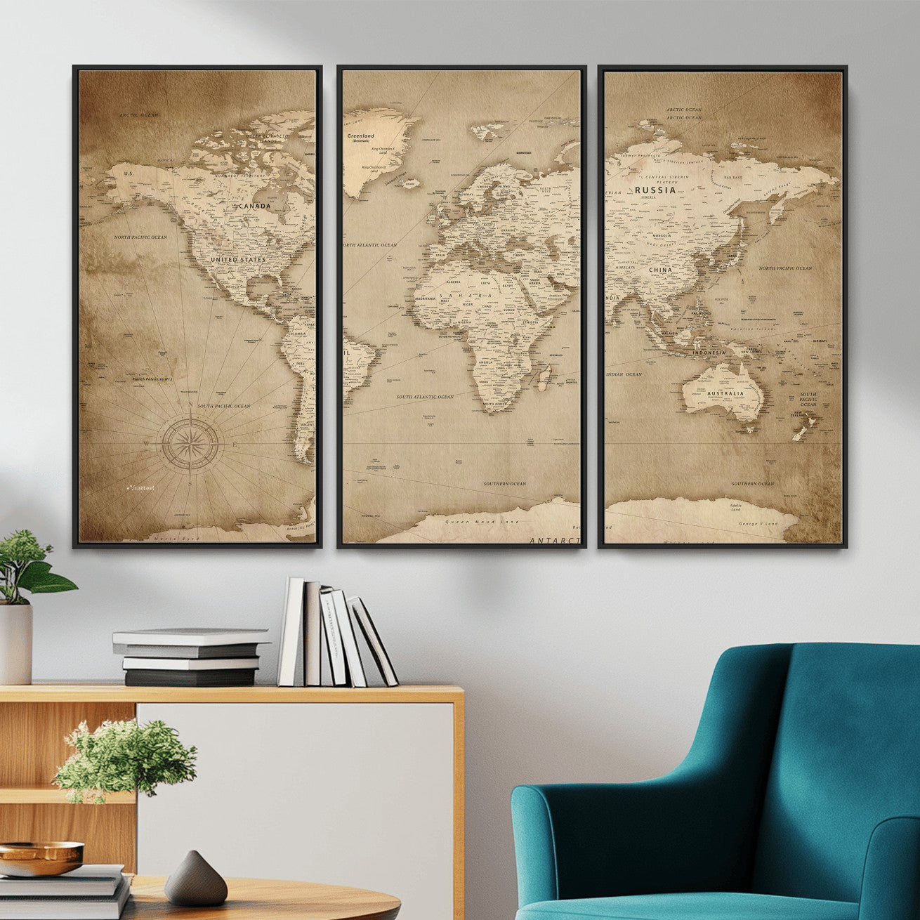 34795134-MGV-CV-36X24 - World Map Wall Art Canvas Print, Modern Decorative Framed Map Artwork Prints for Living Room, Office, Bedroom Wall Decor