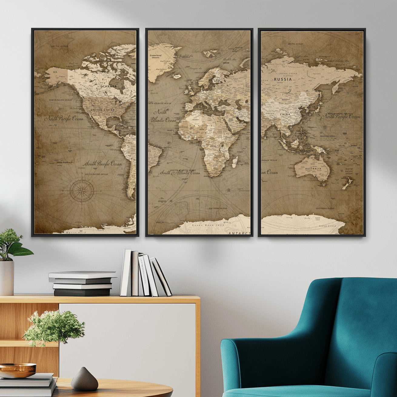 82314635-MGV-CV-36X24 - World Map Wall Art Canvas Print, Modern Decorative Framed Map Artwork Prints for Living Room, Office, Bedroom Wall Decor