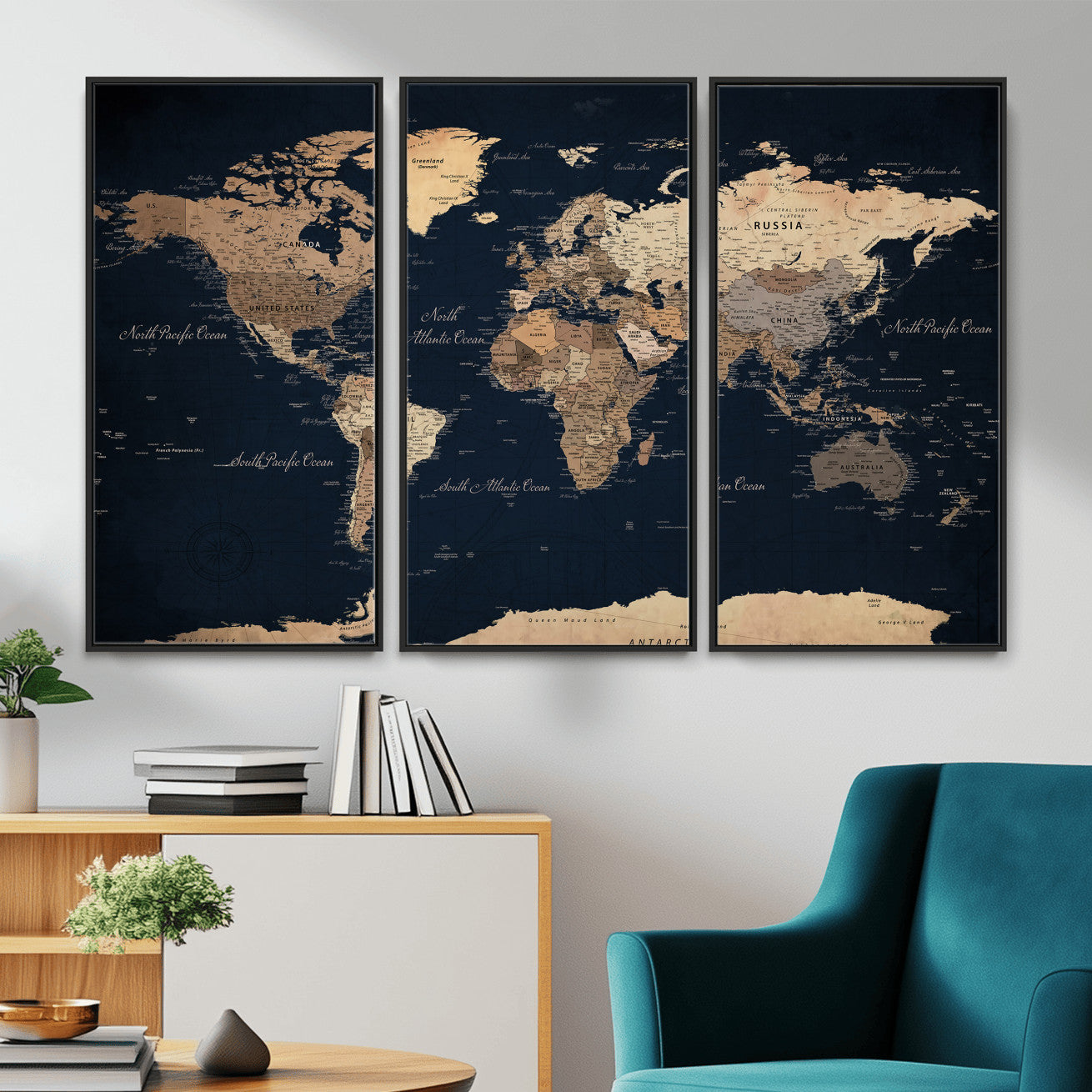 53971530-MGV-CV-36X24 - World Map Wall Art Canvas Print, Modern Decorative Framed Map Artwork Prints for Living Room, Office, Bedroom Wall Decor