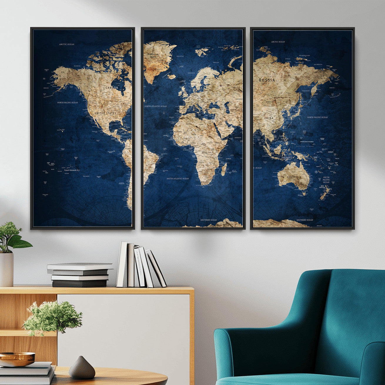 57503519-MGV-CV-36X24 - World Map Wall Art Canvas Print, Modern Decorative Framed Map Artwork Prints for Living Room, Office, Bedroom Wall Decor