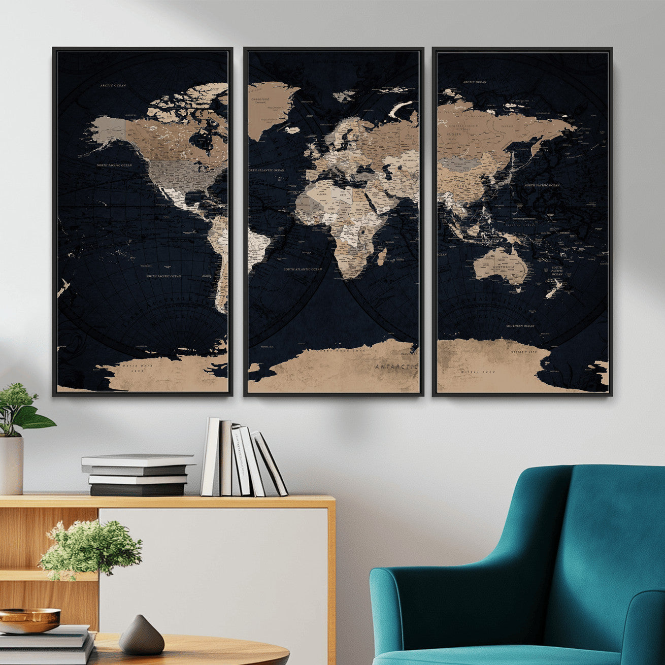 25812727-MGV-CV-36X24 - World Map Wall Art Canvas Print, Modern Decorative Framed Map Artwork Prints for Living Room, Office, Bedroom Wall Decor