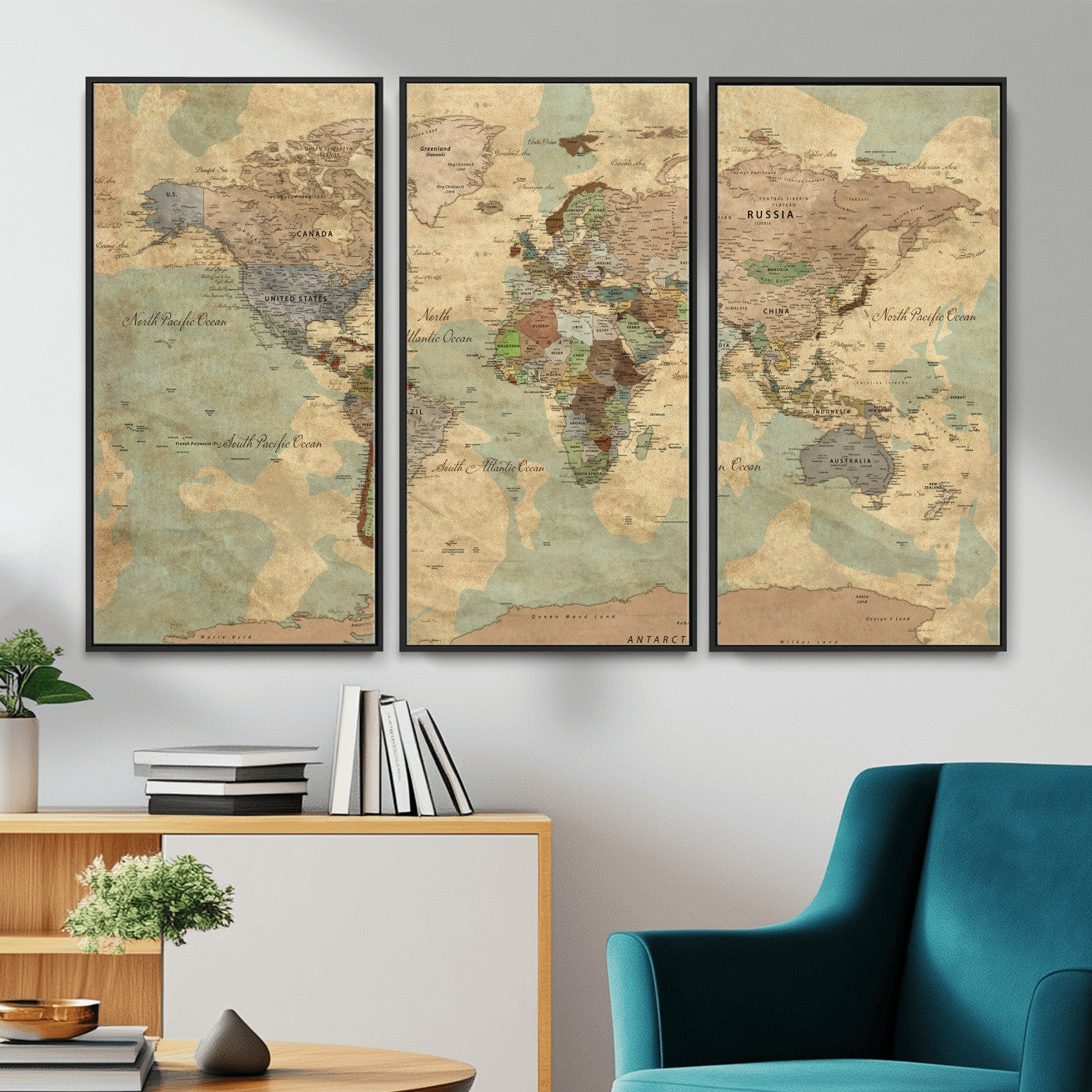 72396478-MGV-CV-36X24 - World Map Wall Art Canvas Print, Modern Decorative Framed Map Artwork Prints for Living Room, Office, Bedroom Wall Decor