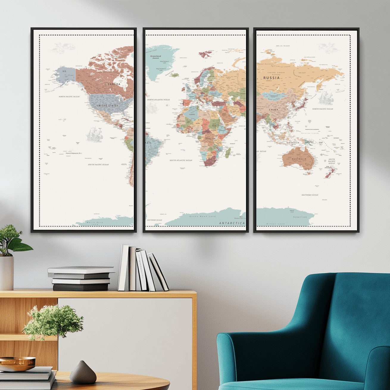 63447567-MGV-CV-36X24 - World Map Wall Art Canvas Print, Modern Decorative Framed Map Artwork Prints for Living Room, Office, Bedroom Wall Decor