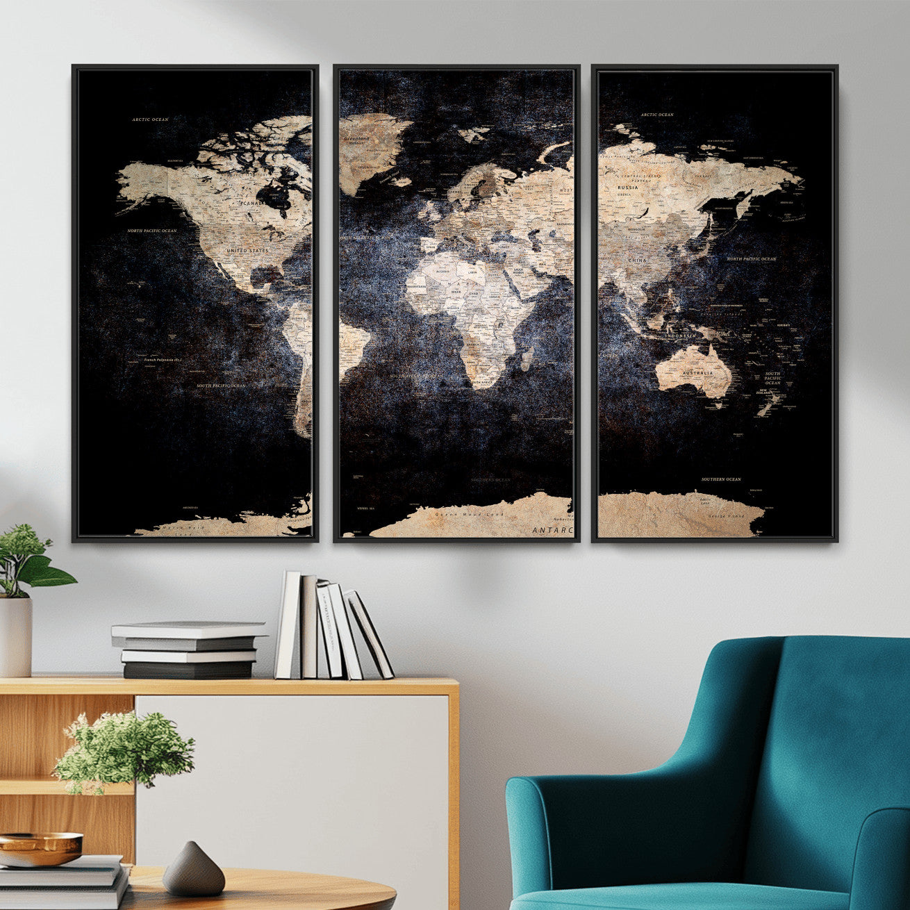 56713386-MGV-CV-36X24 - World Map Wall Art Canvas Print, Modern Decorative Framed Map Artwork Prints for Living Room, Office, Bedroom Wall Decor