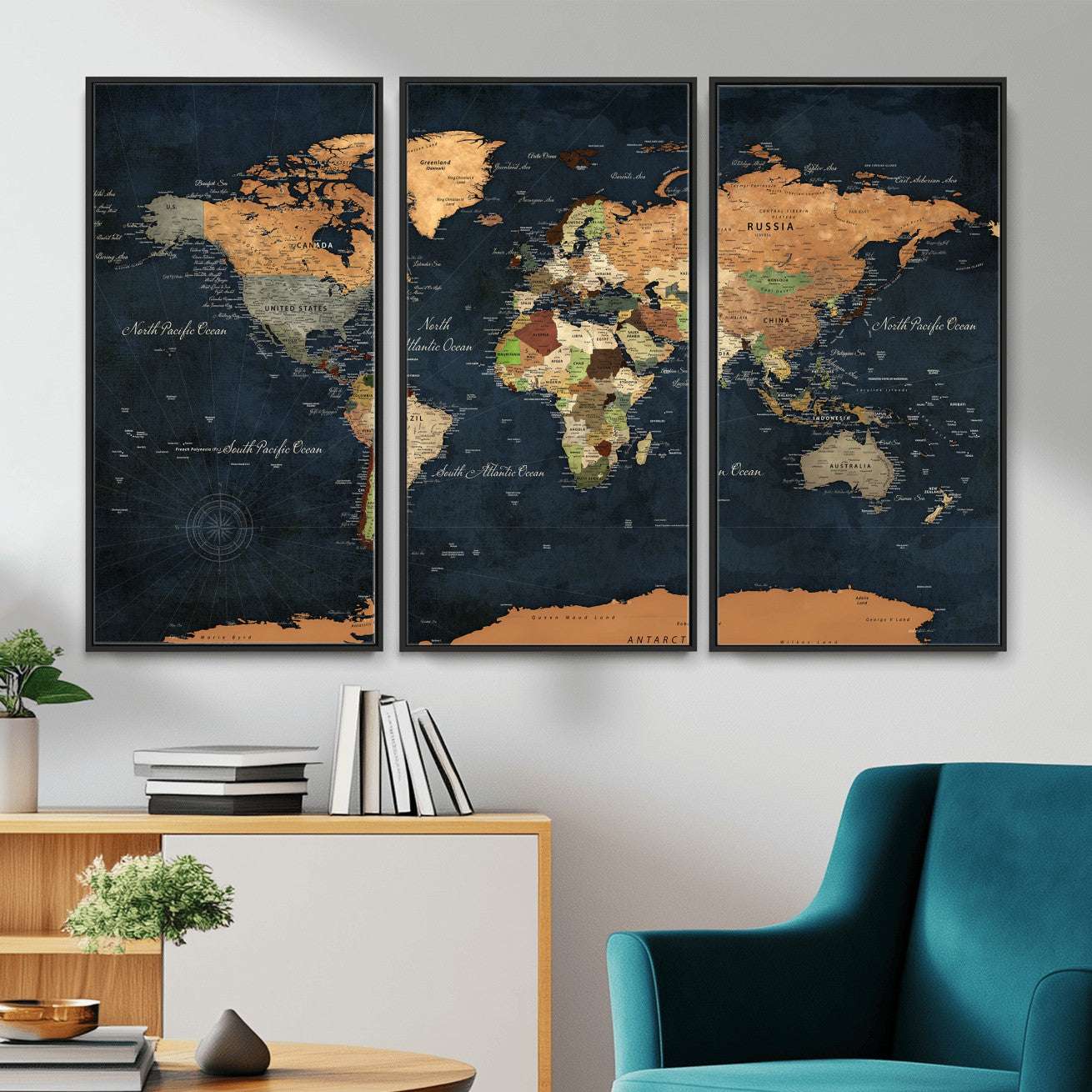 53717402-MGV-CV-36X24 - World Map Wall Art Canvas Print, Modern Decorative Framed Map Artwork Prints for Living Room, Office, Bedroom Wall Decor