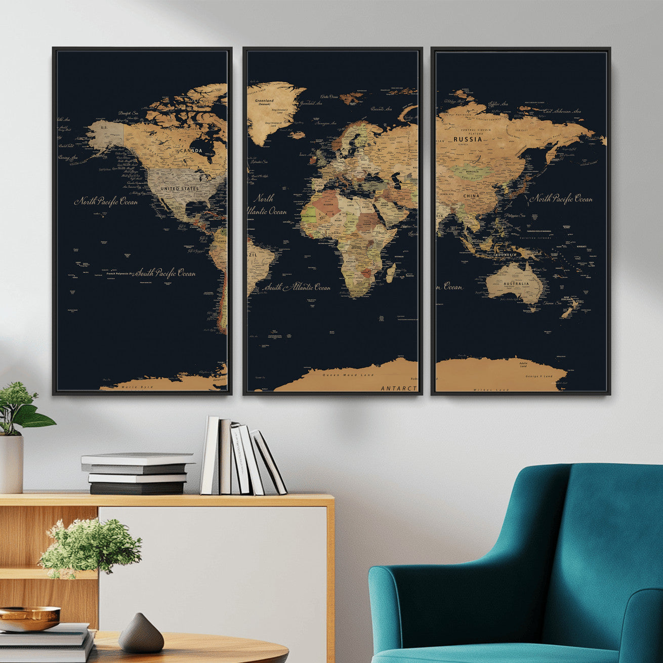 36916368-MGV-CV-36X24 - World Map Wall Art Canvas Print, Modern Decorative Framed Map Artwork Prints for Living Room, Office, Bedroom Wall Decor