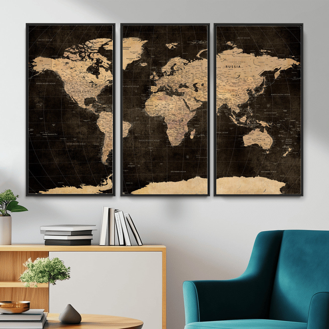 17790470-MGV-CV-36X24 - World Map Wall Art Canvas Print, Modern Decorative Framed Map Artwork Prints for Living Room, Office, Bedroom Wall Decor