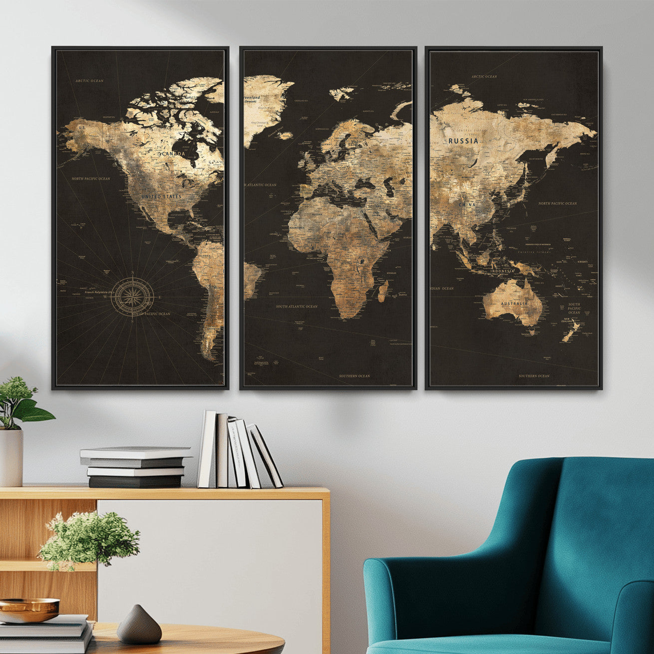 70985630-MGV-CV-36X24 - World Map Wall Art Canvas Print, Modern Decorative Framed Map Artwork Prints for Living Room, Office, Bedroom Wall Decor