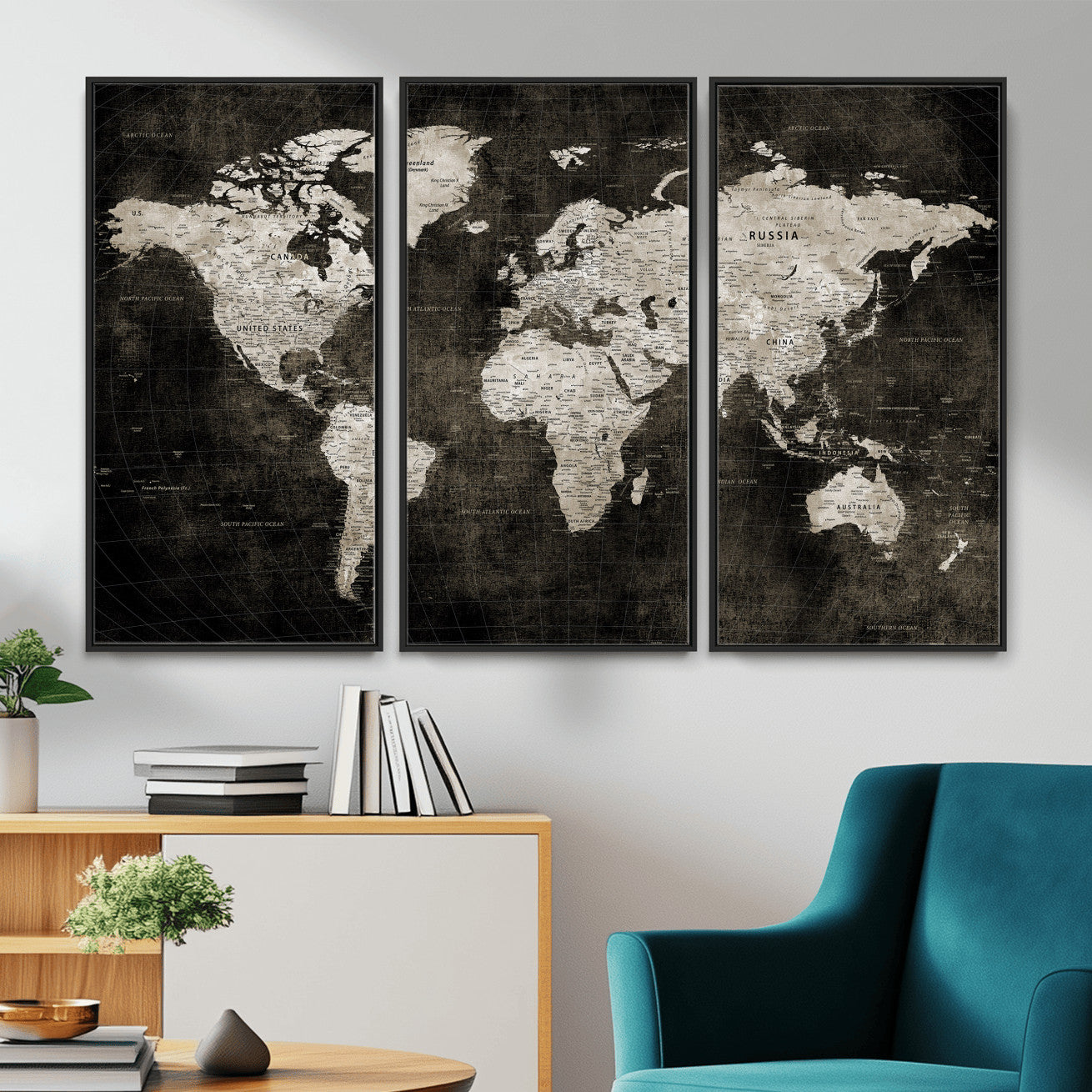 94581666-MGV-CV-36X24 - World Map Wall Art Canvas Print, Modern Decorative Framed Map Artwork Prints for Living Room, Office, Bedroom Wall Decor