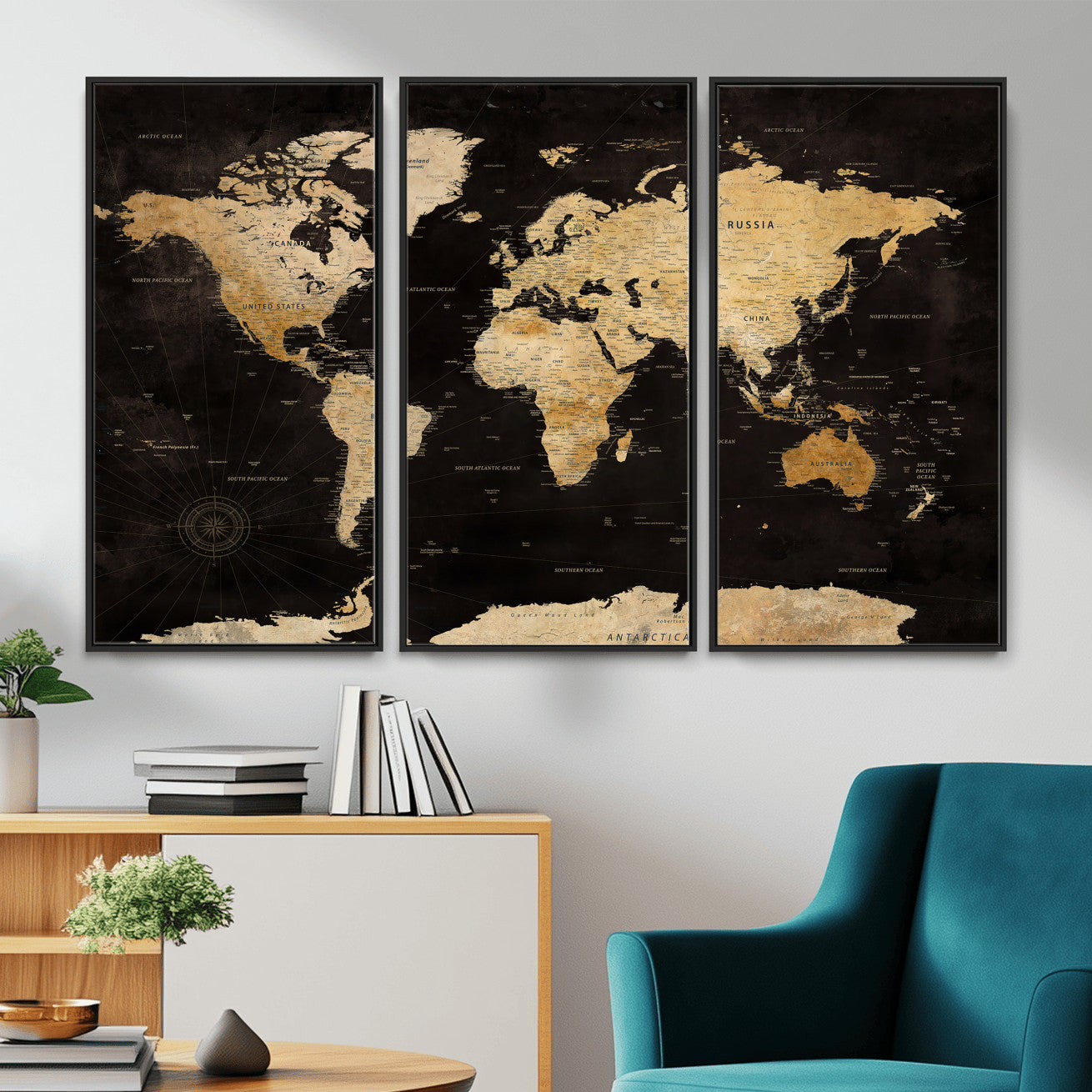 70468159-MGV-CV-36X24 - World Map Wall Art Canvas Print, Modern Decorative Framed Map Artwork Prints for Living Room, Office, Bedroom Wall Decor