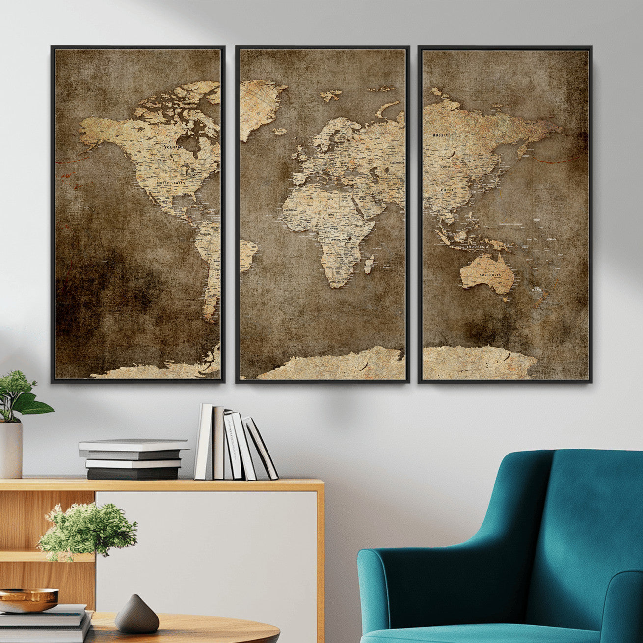 35847542-MGV-CV-36X24 - World Map Wall Art Canvas Print, Modern Decorative Framed Map Artwork Prints for Living Room, Office, Bedroom Wall Decor
