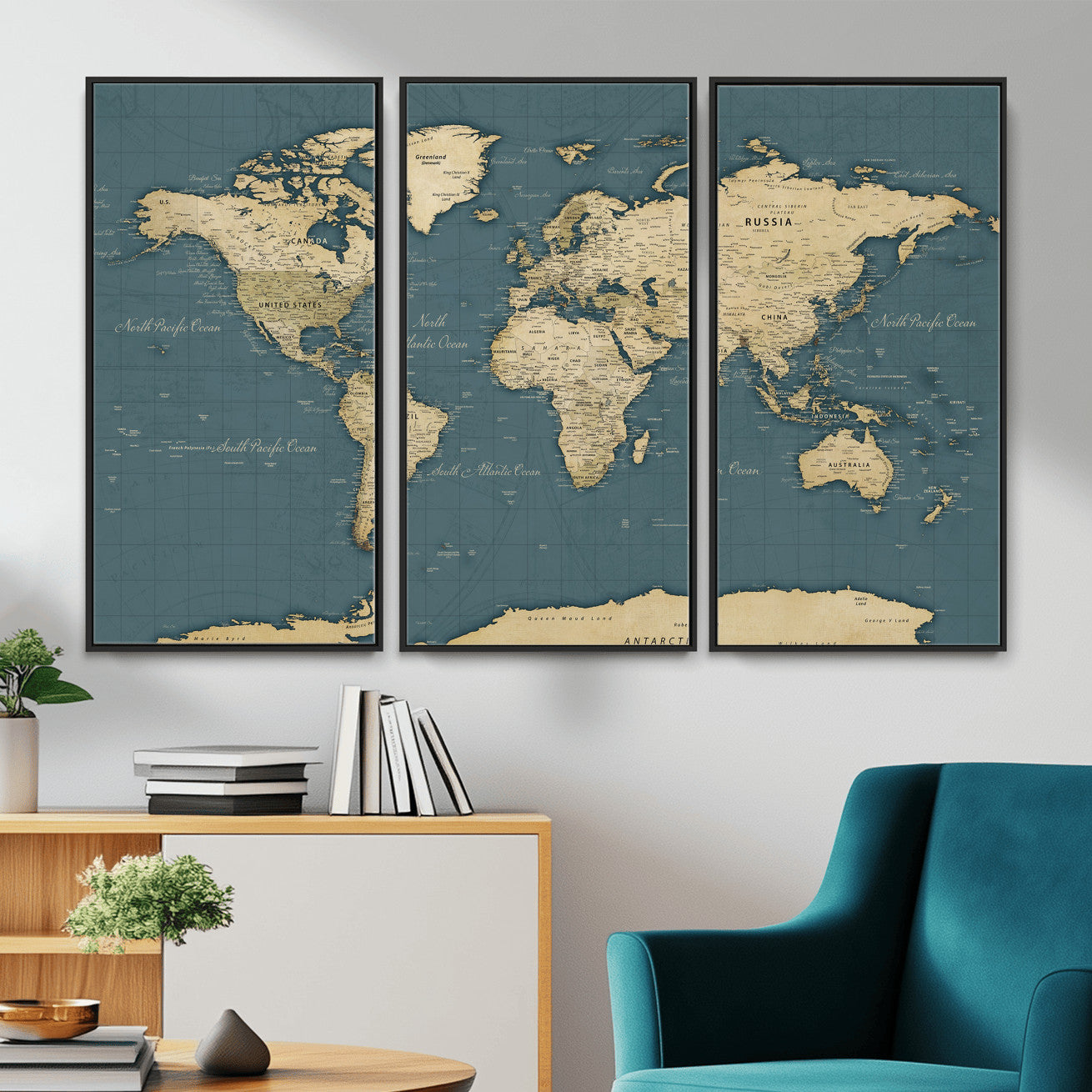 99599383-MGV-CV-36X24 - World Map Wall Art Canvas Print, Modern Decorative Framed Map Artwork Prints for Living Room, Office, Bedroom Wall Decor