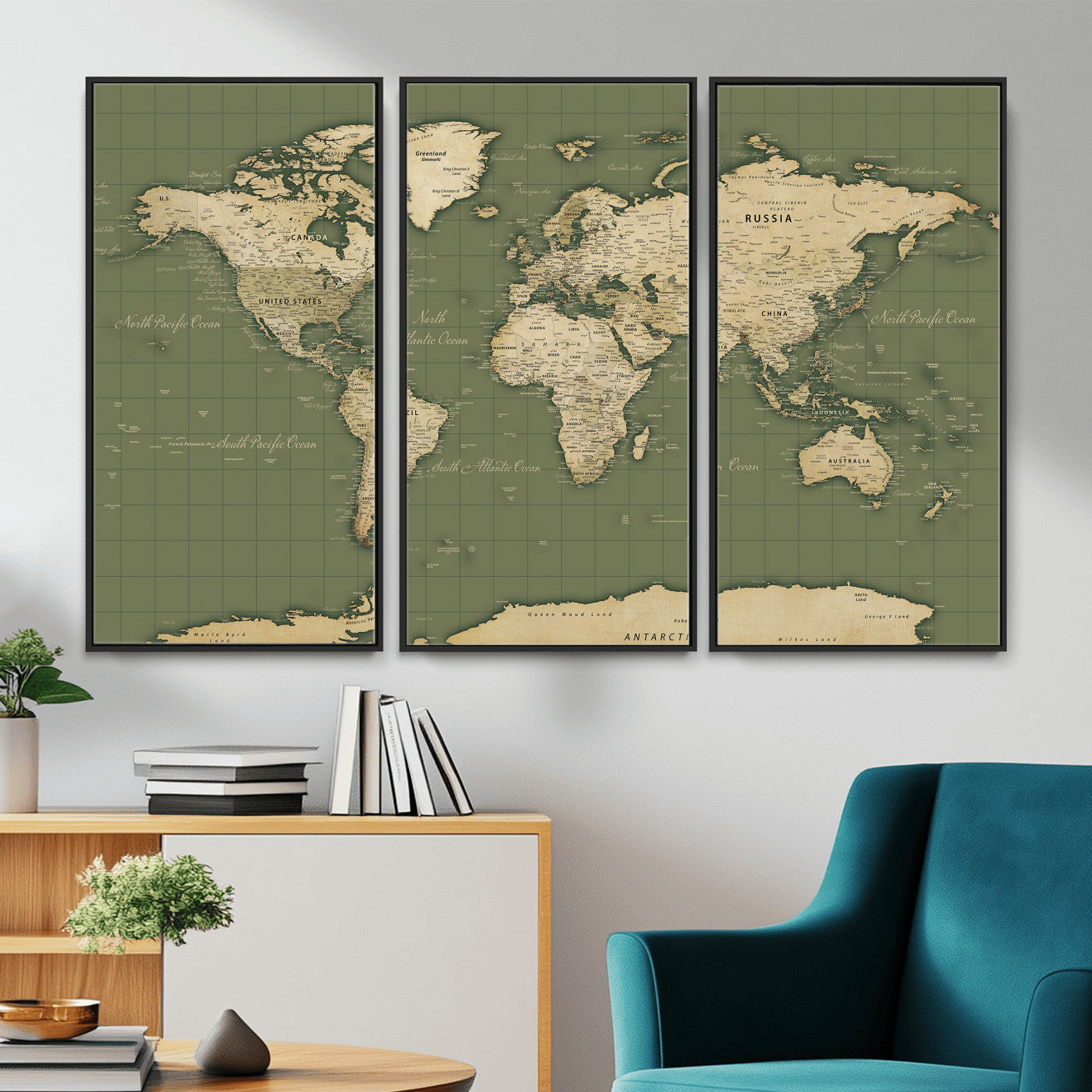 13750241-MGV-CV-36X24 - World Map Wall Art Canvas Print, Modern Decorative Framed Map Artwork Prints for Living Room, Office, Bedroom Wall Decor
